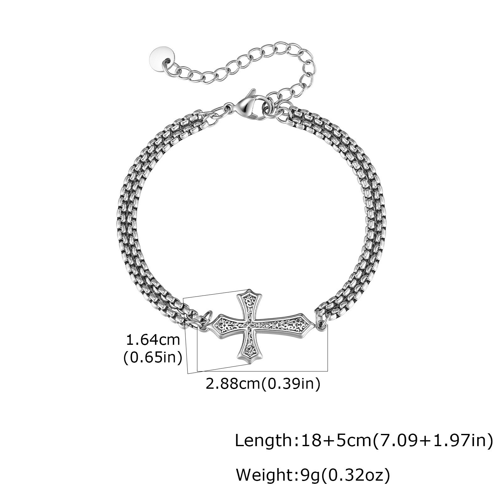 Stainless Steel Silver Cross Pearl Chain Bracelet Religious Gothic Men’s Gift