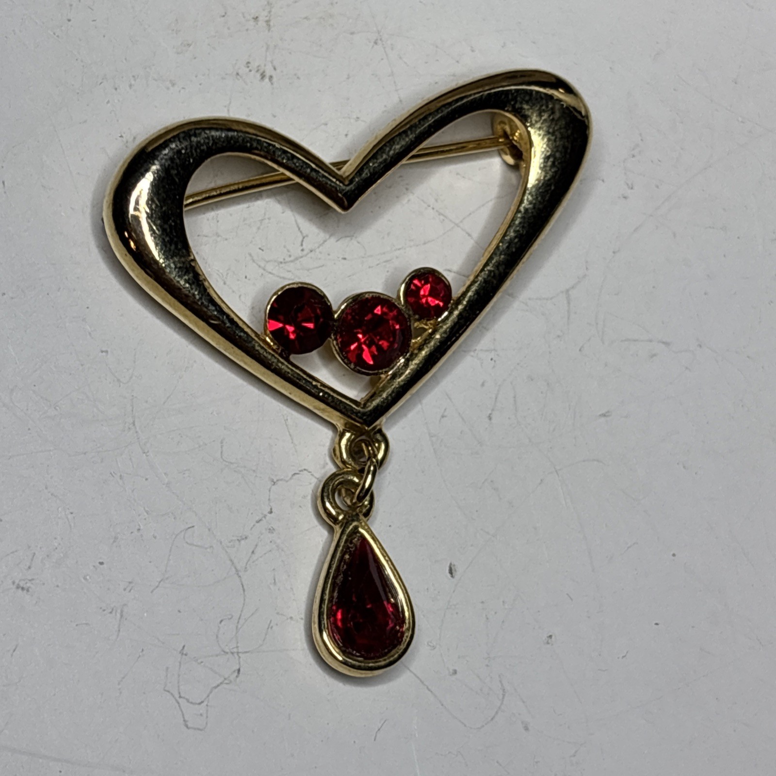 Lia Sophia Vintage Heart Brooch Garnet Drop Pin Signed Gold Tone All Occasion #0