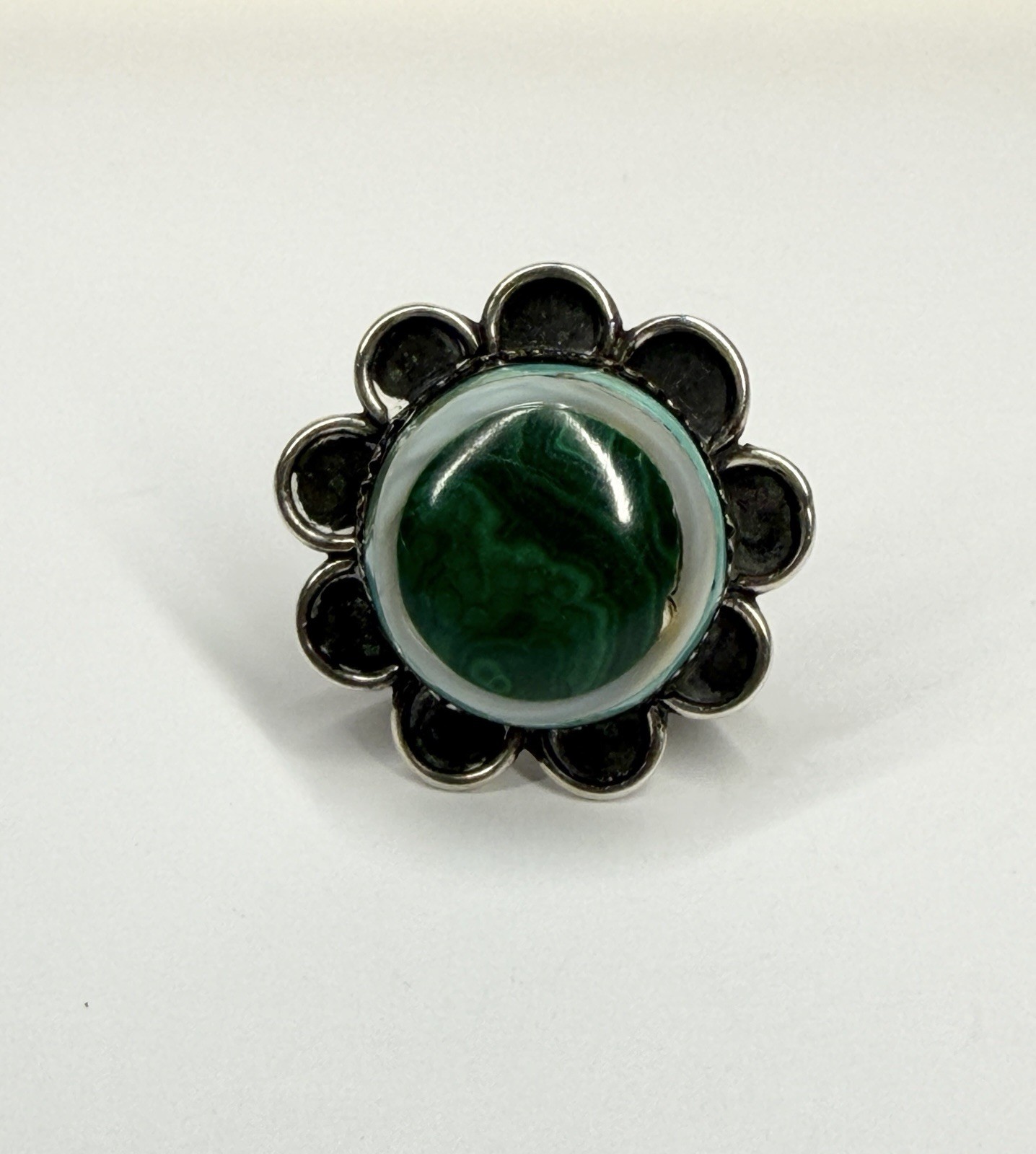 Vintage Navajo SC Sterling Silver Multi Stone Inlay Ring Size 7