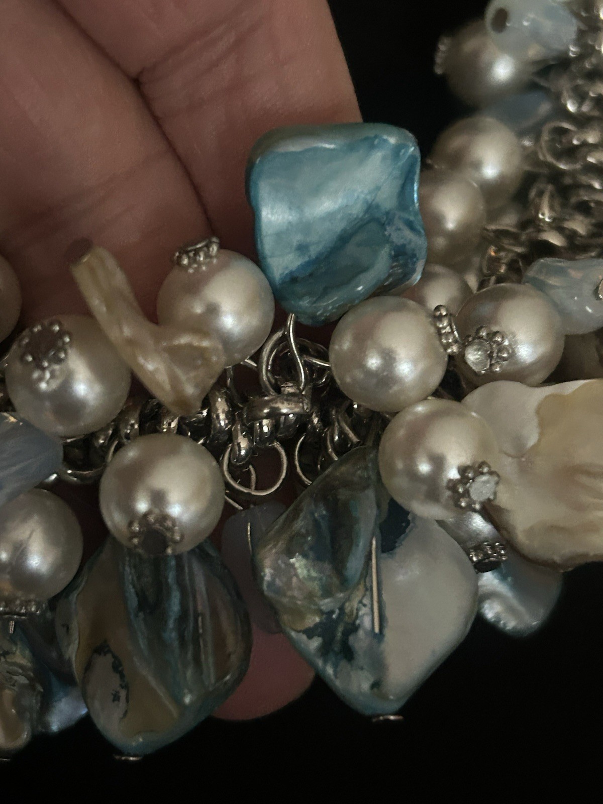 Chunky Pearl Abalone Shell Statement Necklace Ocean Blue Mermaid Summer Beach