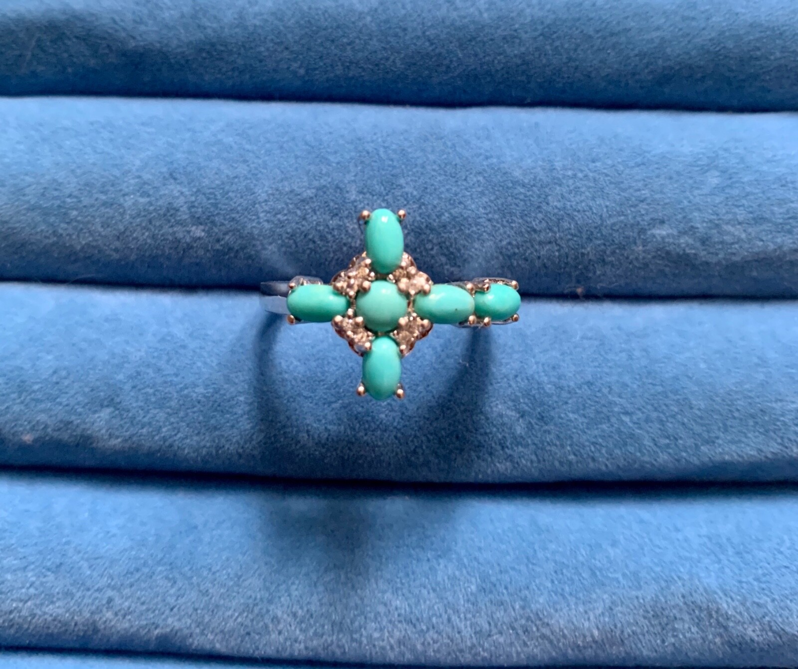 Turquoise, Australian Crystal Cross Ring in Sterling Silver – Size 8 (2.60 ctw.)