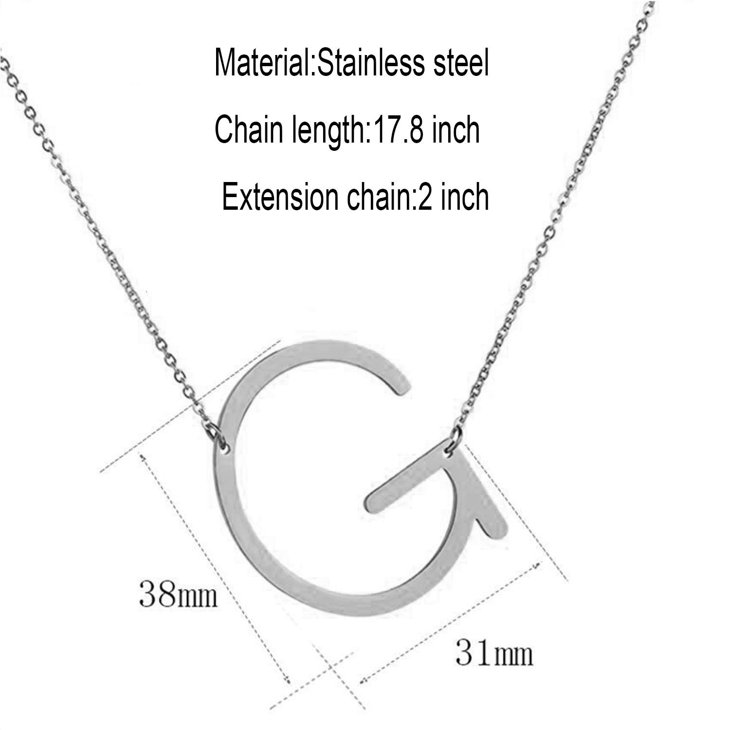 Sideways Initial Necklace Stainless Steel Silver Large Big Letter U Pendant N…