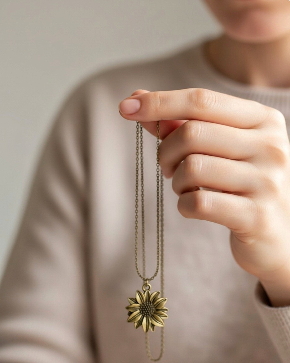 18k Gold Sunflower Necklace Pendant 18″ with Adjustable Lobster Spring Chain