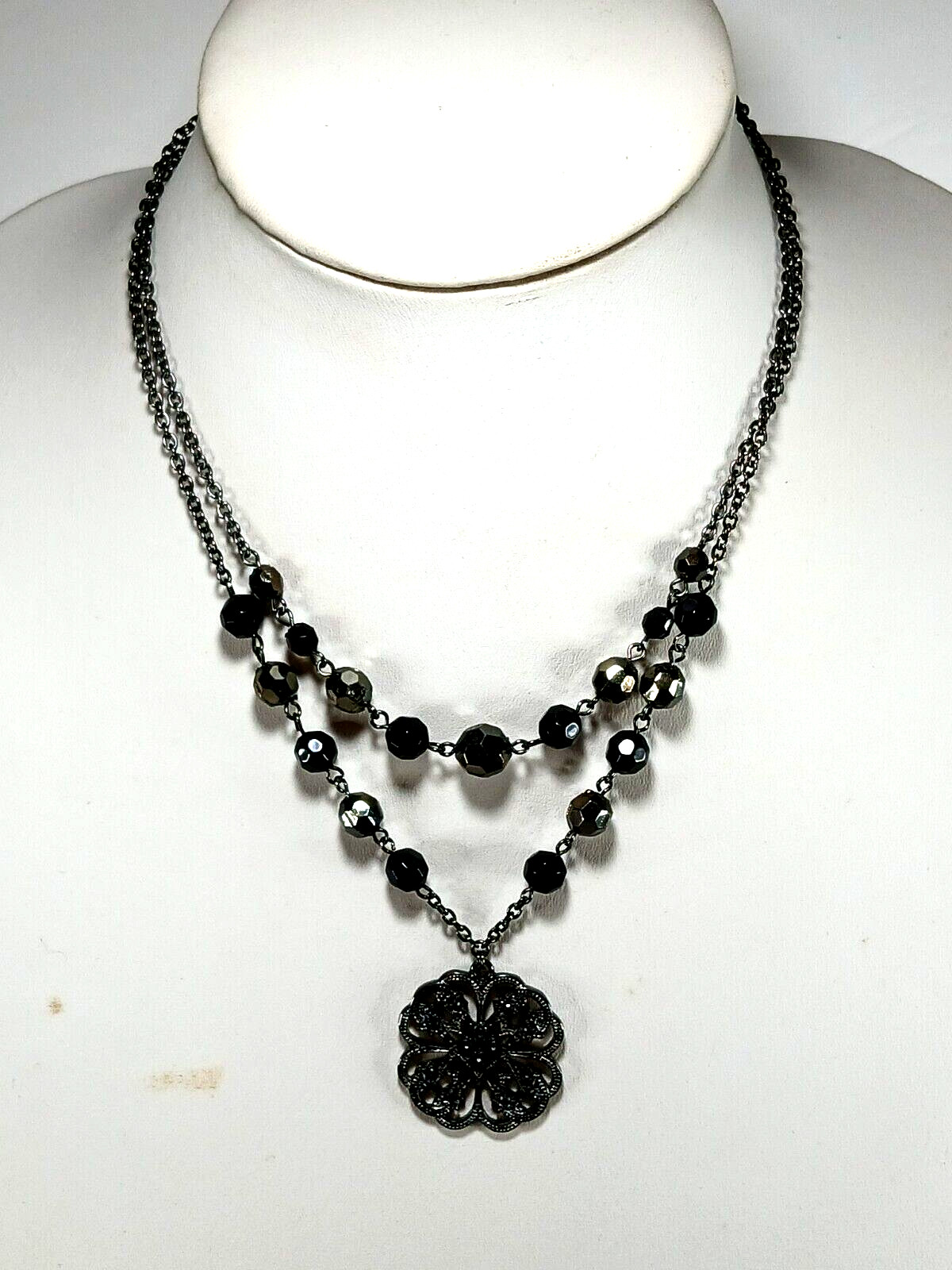 Chain Bead Pendant Necklace 2 Strand NY & Co