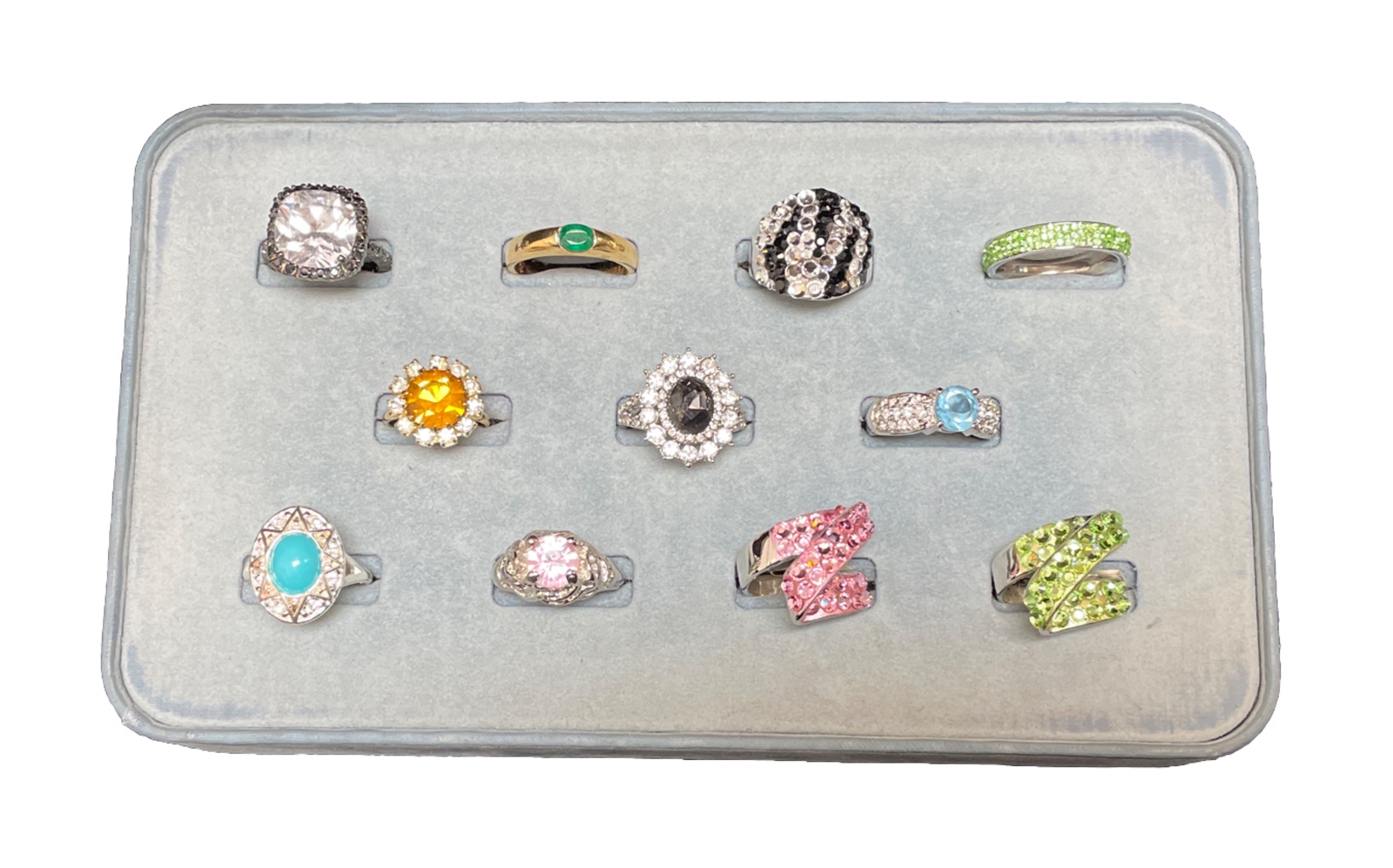 GOLD SILVER RHINESTONE LADIES RING LOT MIX DESIGNER STYLE SIZE VARY 11pc LARGE