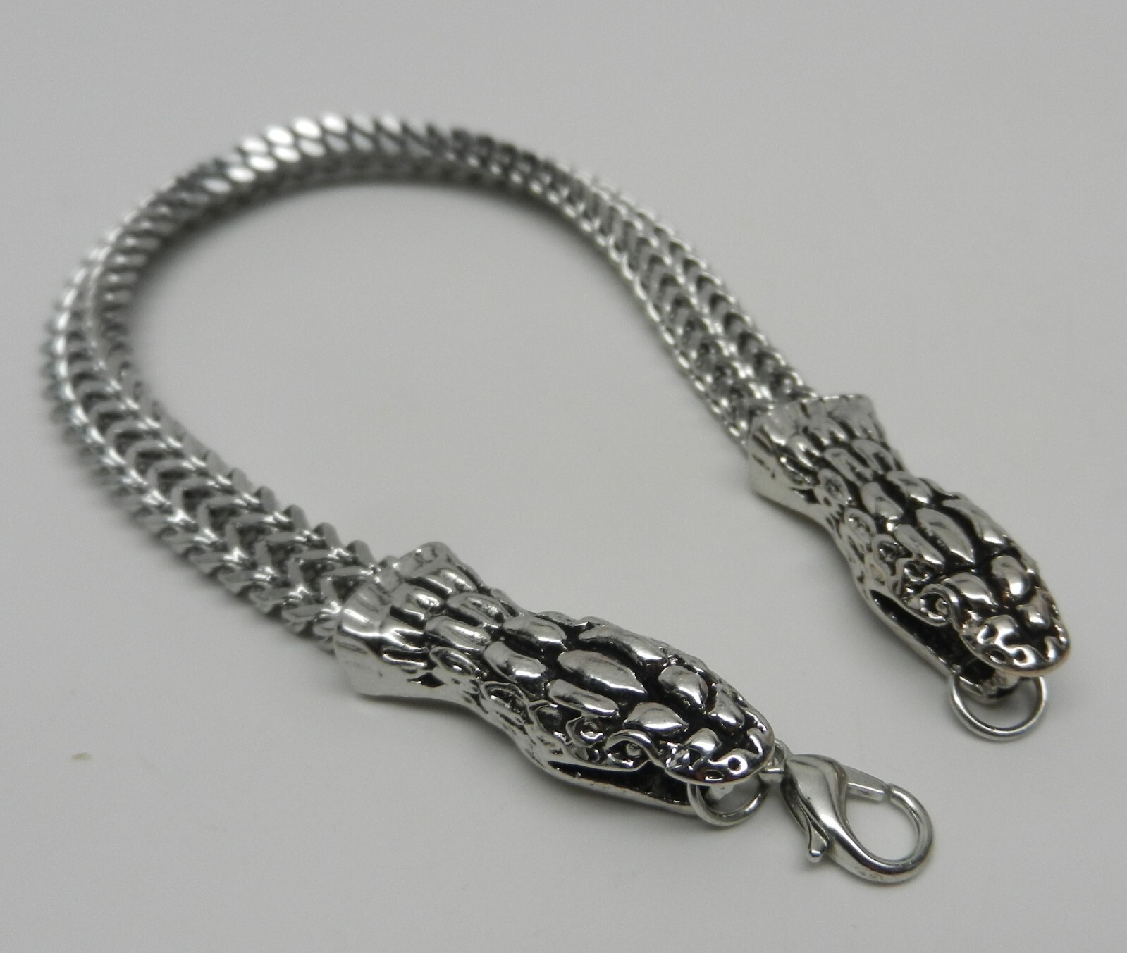 Two Snake Head Reptile 7mm Curb Link 8″ Stainless Bracelet Men’s Women’s Unisex