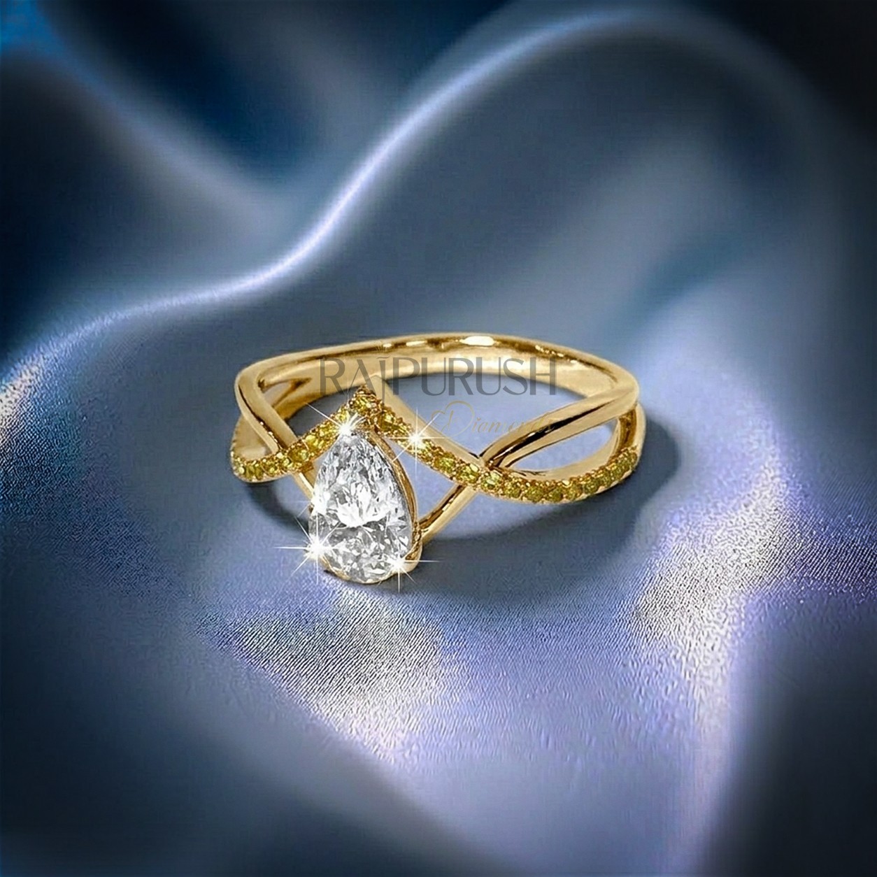14K Yellow Gold Plated Pear Cut Moissanite Engagement Ring Twisted Silver Bridal
