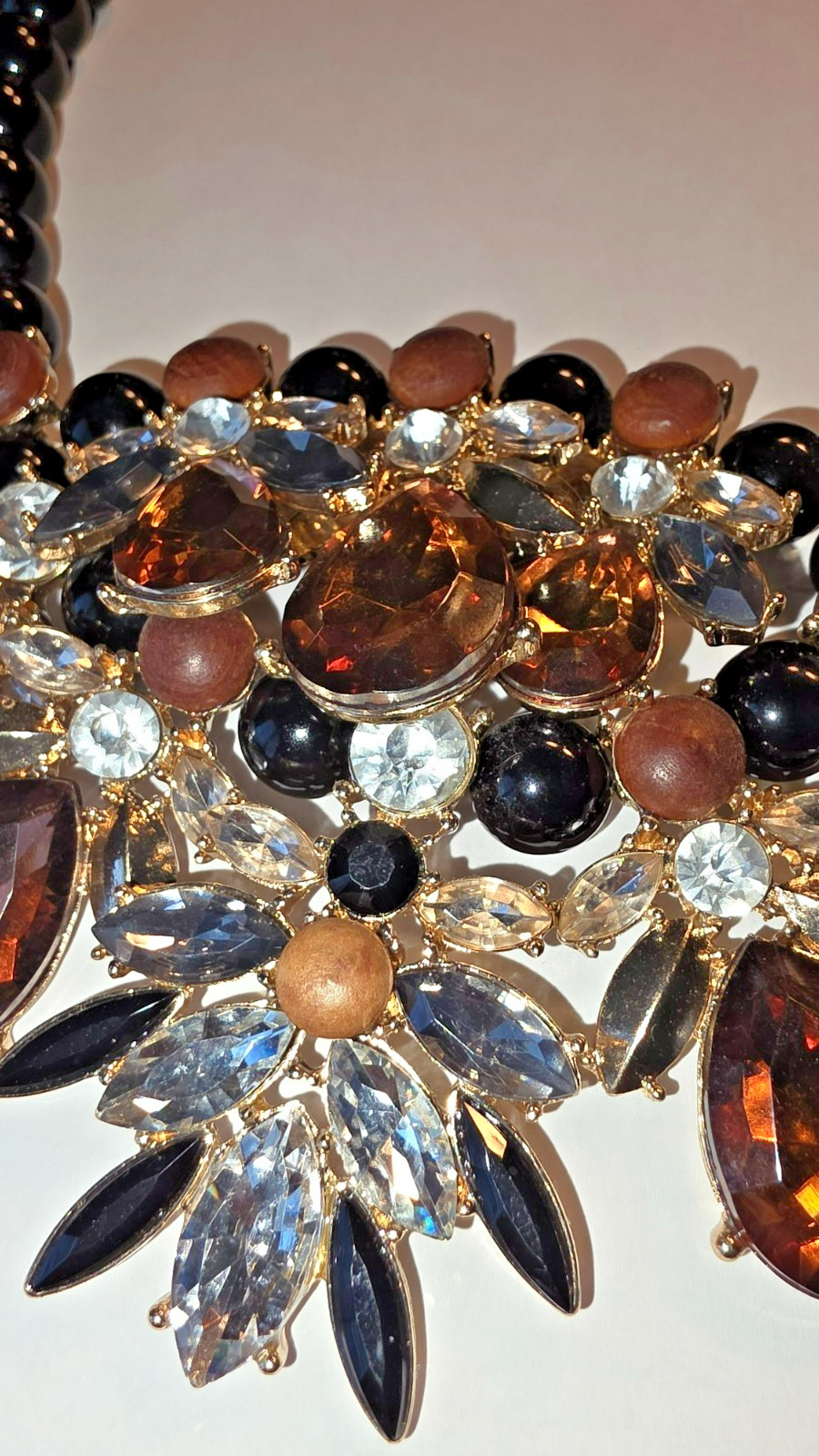 brown black white gold rhinestones statement necklace
