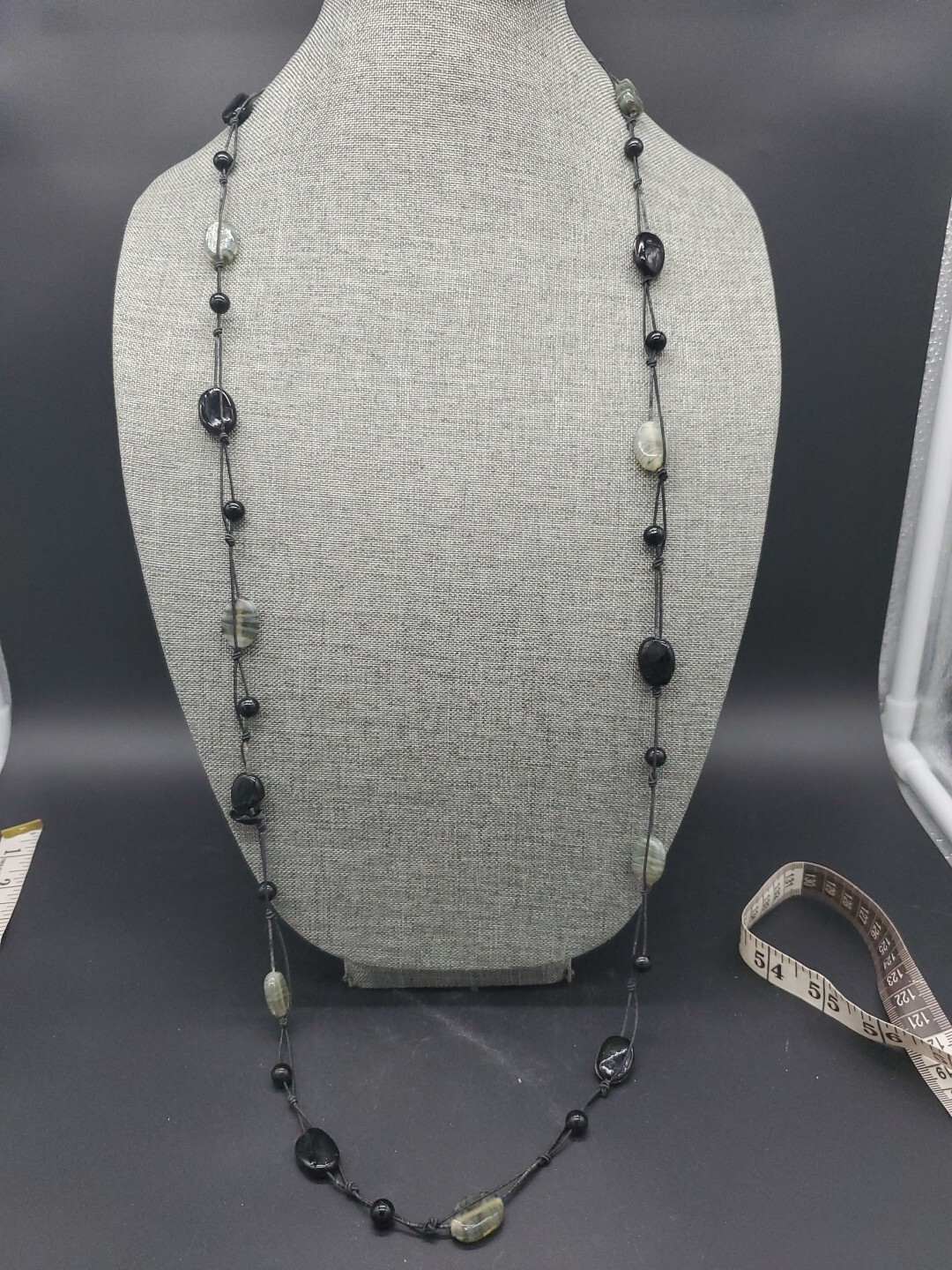 Artisan Black And White Glass Beaded Long Necklace 24