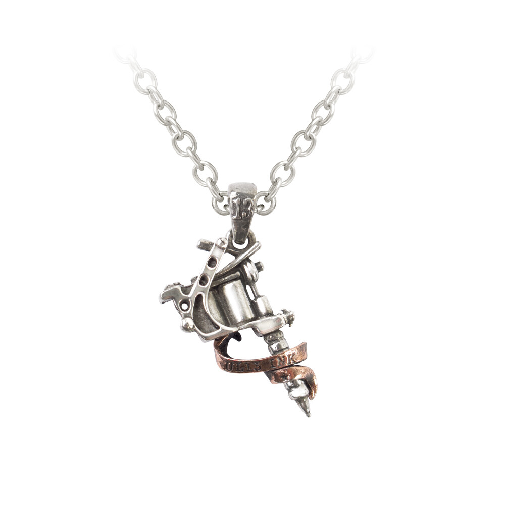 Alchemy Gothic Tattoo Gun Machine Pendant Multi Tone Pewter Copper Necklace ULP9