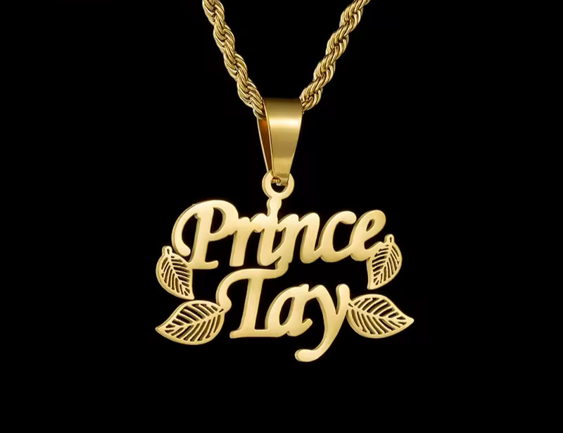 Custom Double Name Pendant Necklace Jewelry Leaf Shape Rope Chain Gold Silver