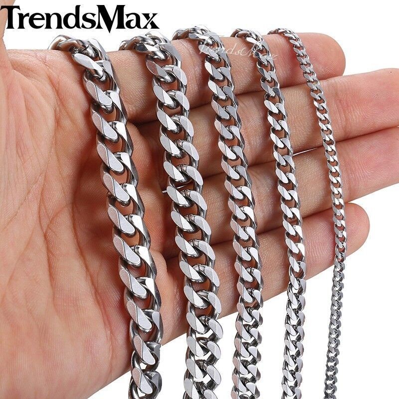 16-36″ Stainless Steel Chain Link Cuban Curb Womens Mens Necklace 3/5/7/9/11mm