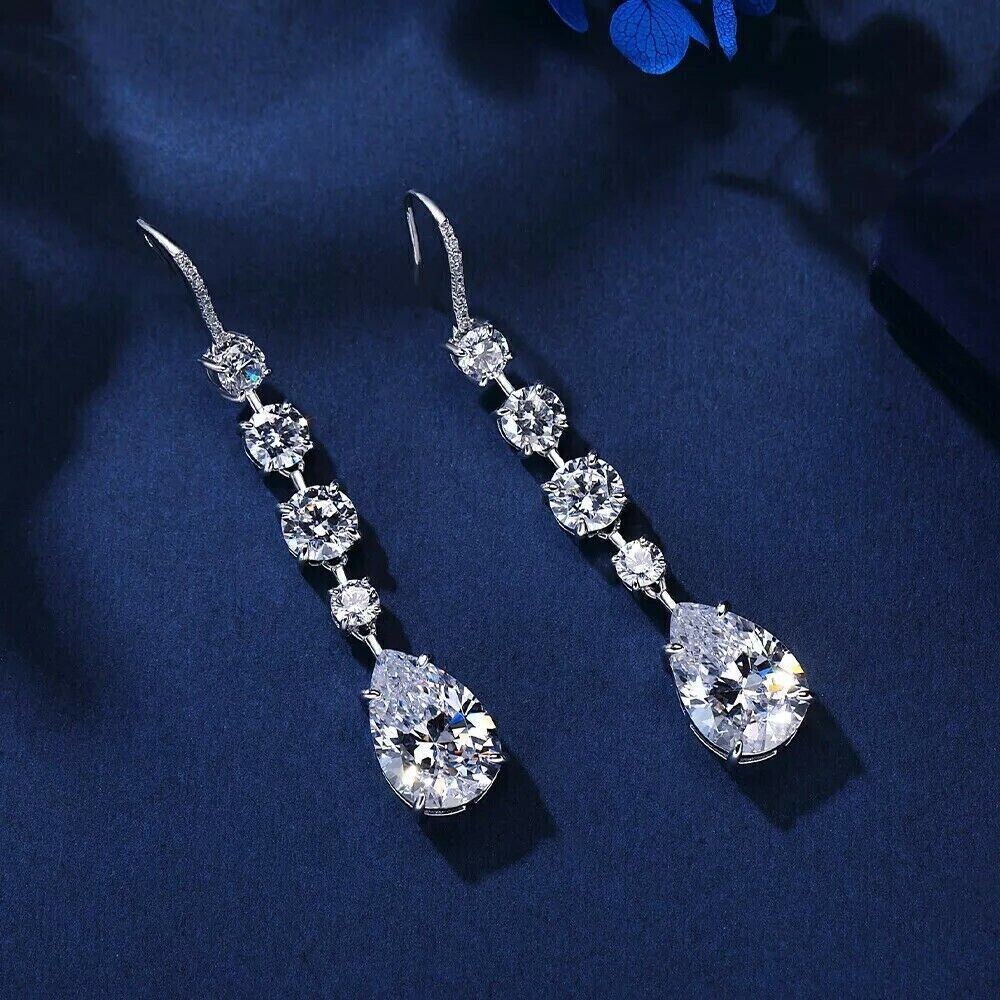 3.00Ct Pear Cut Moissanite Women’s Drop/Dangle Earrings In 14K White Gold Plated