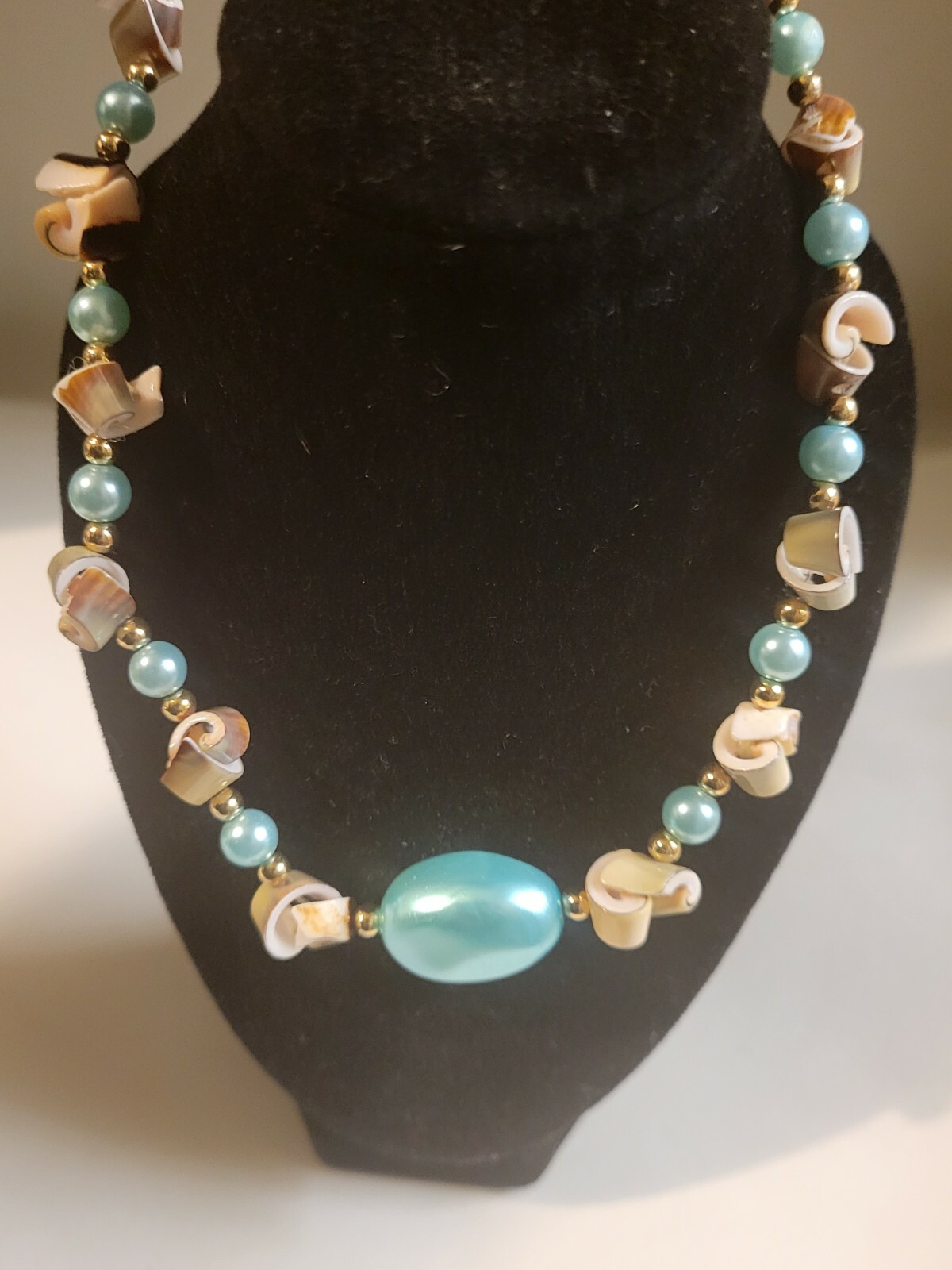 Seashell and Faux Pearl Necklace with Matching Earrings