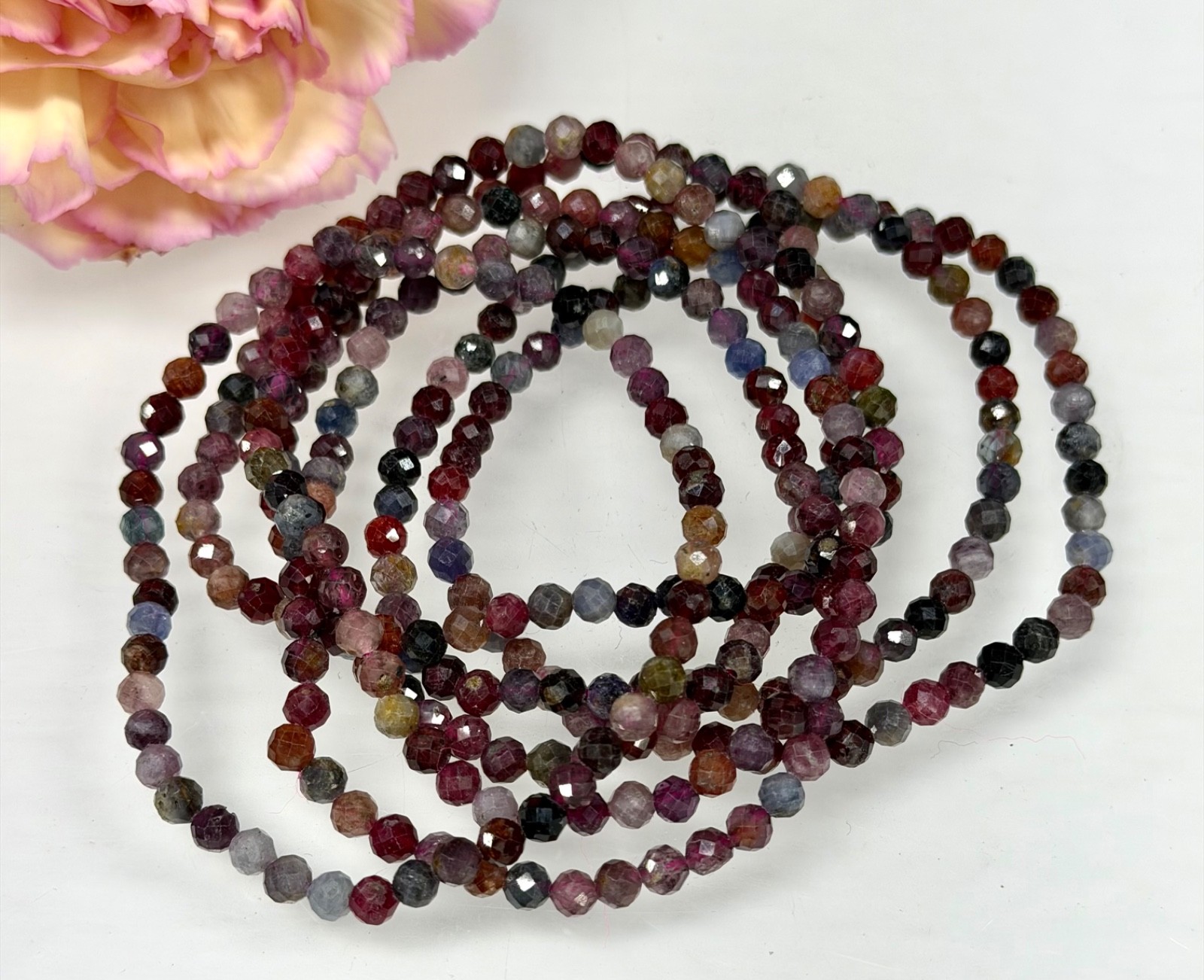 Wholesale 6 Pcs Natural Rainbow Spinel 4mm Faceted 7.5” Stretch Bracelet