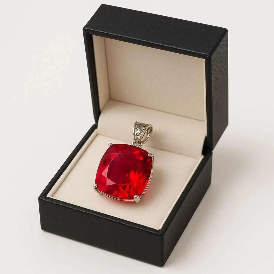 35 Ct Natural Red Ruby Pendant 925 Sterling Silver Cushion Cut Gemstone Jewelry