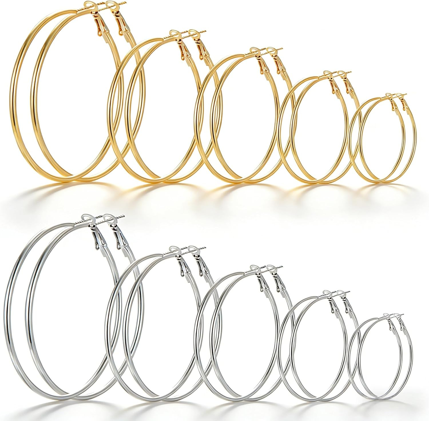 10 Pairs Gold Silver Hoop Earrings for Women | 14K Gold Plated Hoop Dainty Earri