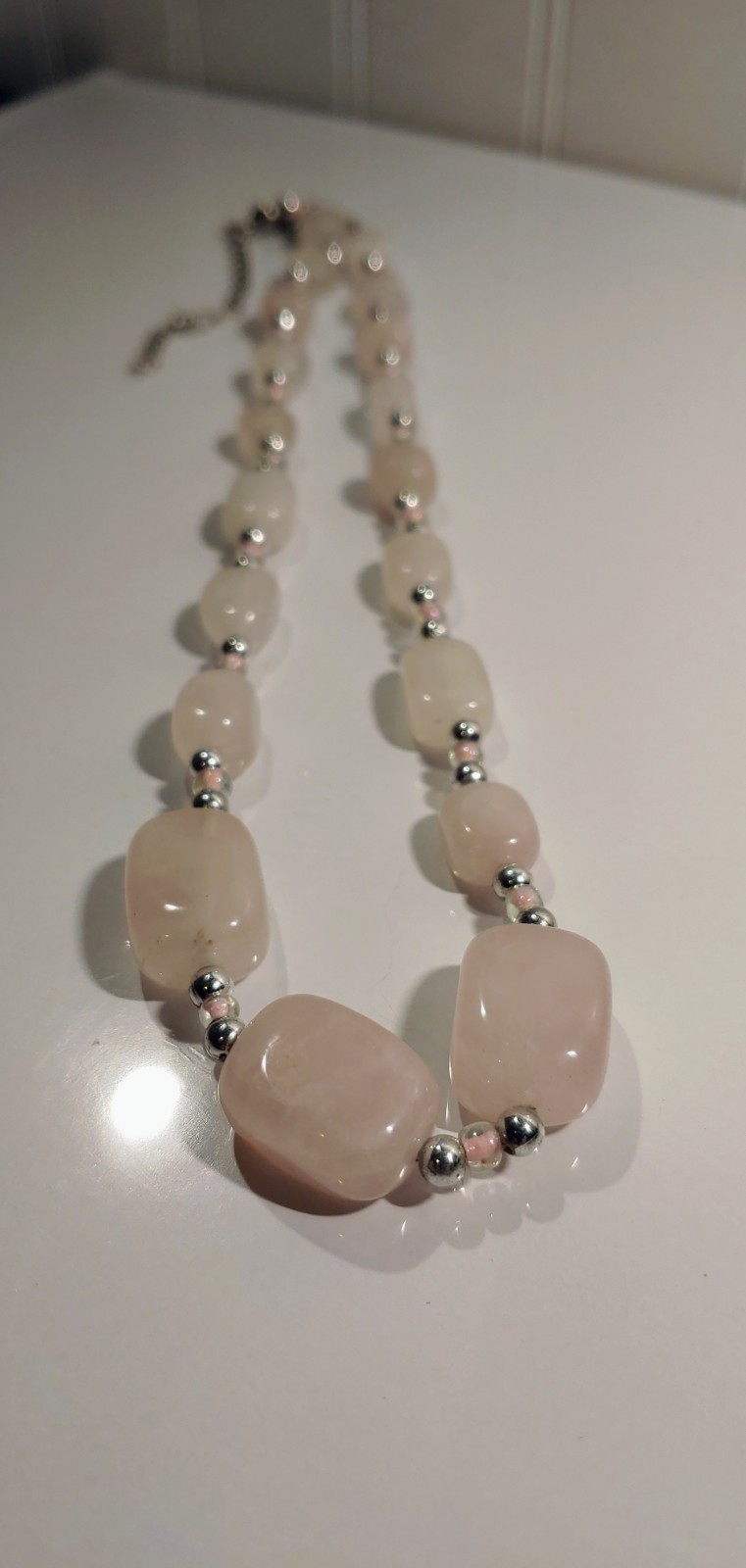 Rose Quartz Necklace With Silvertone Chain