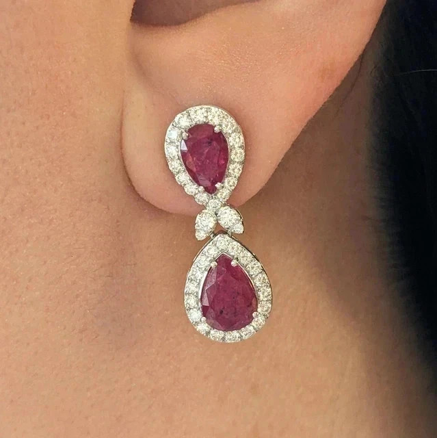 2.80Ct Pear Cut Lab-Created Red Ruby Women’s Drop Earring 14K White Gold Plated