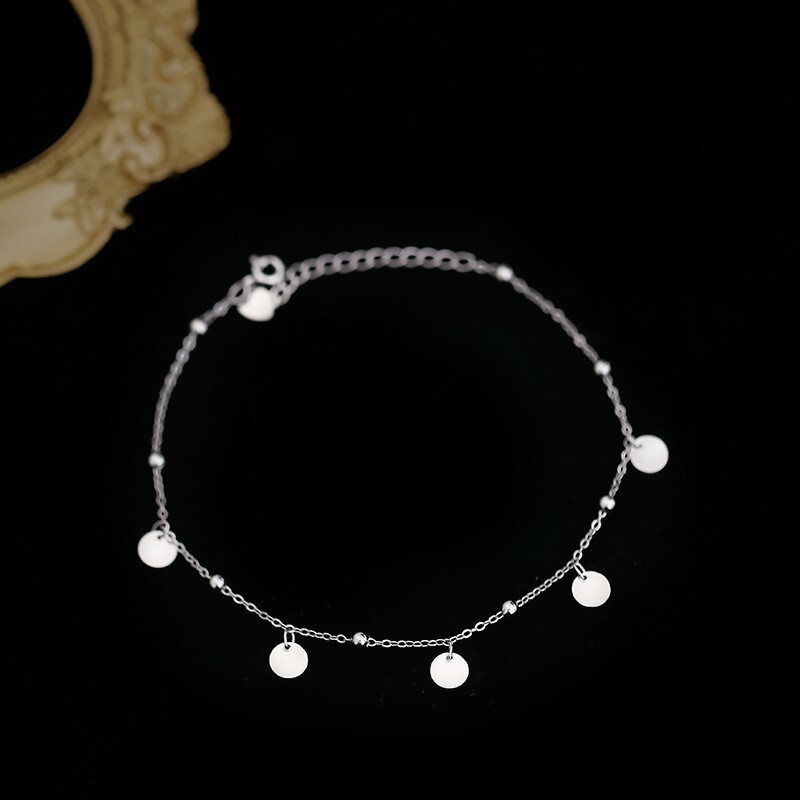 9.5″ Silver Anklet Bracelet Barefoot Sandal Beach Foot Round Dot Disc Chain I77