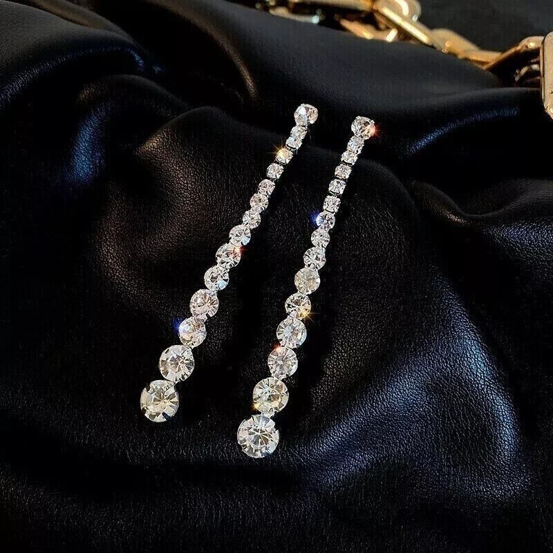 Stunning Drop Dangle Earring Round Cut Simulated Diamond 14k White Gold Plated