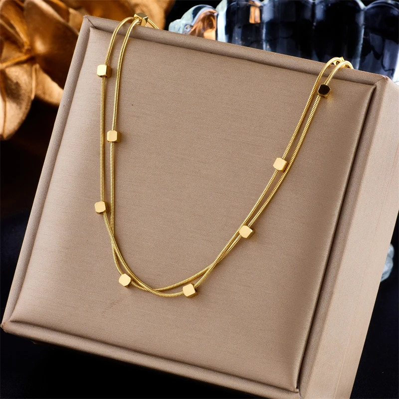 Ball Bead Chain Necklace 316L Stainless Steel Imitation Pearl Women Jewelry