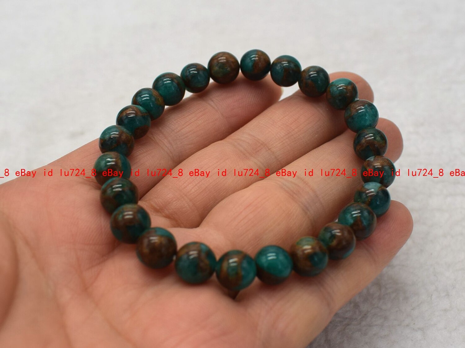 Fashion 6-12mm Blue Gems in Quartz with Pyrite Round Beads Elastic Bracelet 7.5″