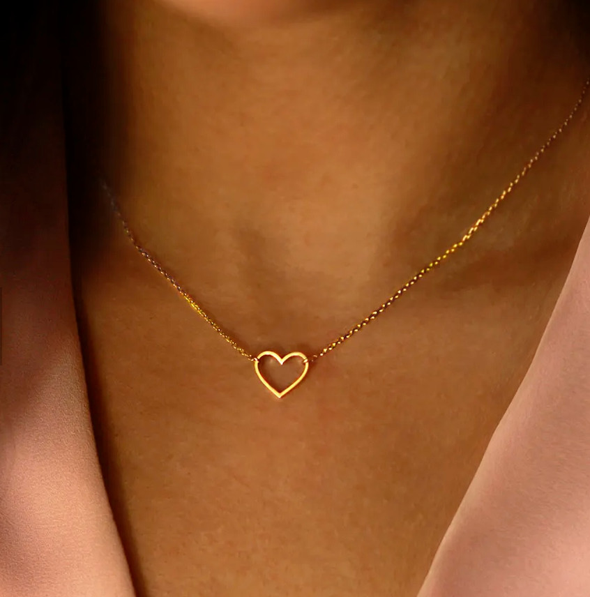 18K Gold Plated Heart Pendant Necklace Women Jewelry