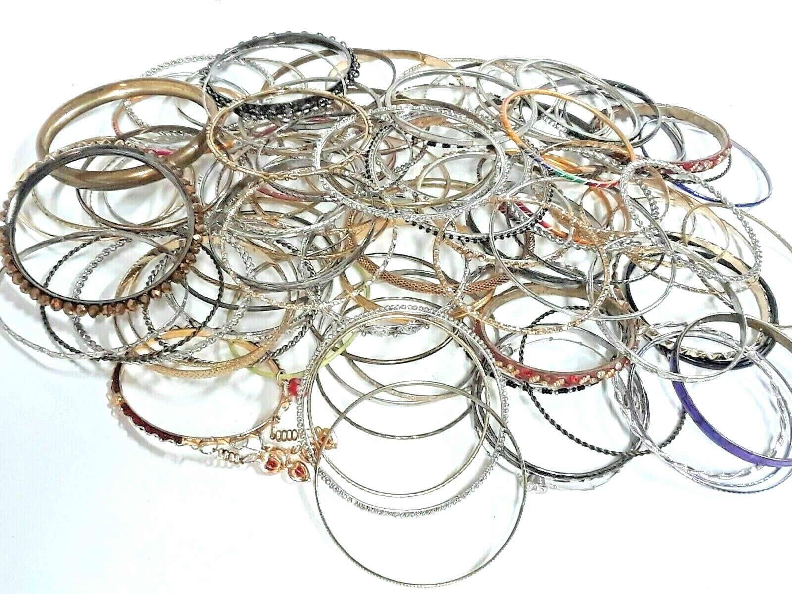 Bangle Bracelets. goldtone, silvertone, enamel, stones. Large lot. Adult size