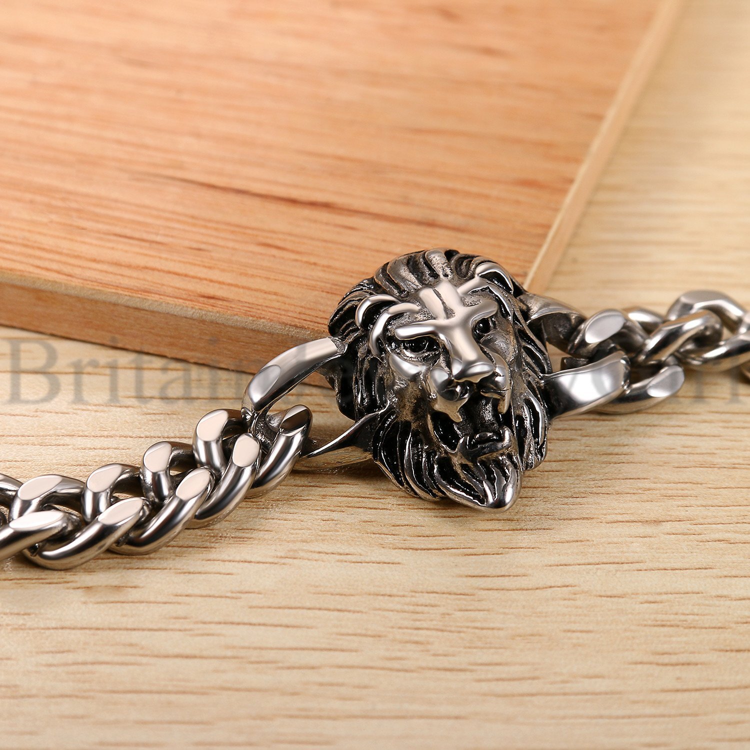 8.6″ Men’s Stainless Steel Silver Lion Head Curb Chain Link Biker Bracelet*10MM