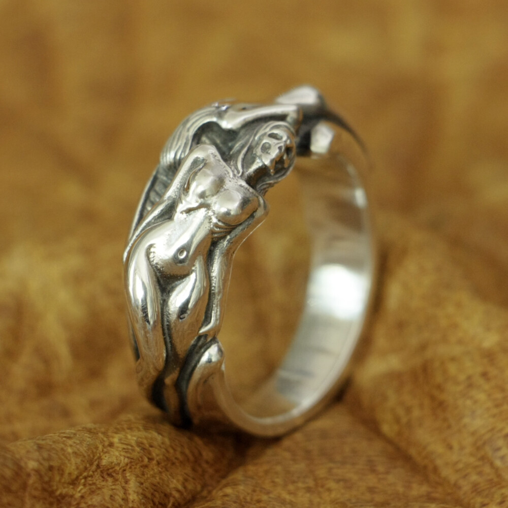 Sexy Naked Beauty Skull 925 Sterling Silver Ring Biker Punk Jewellery TA185B