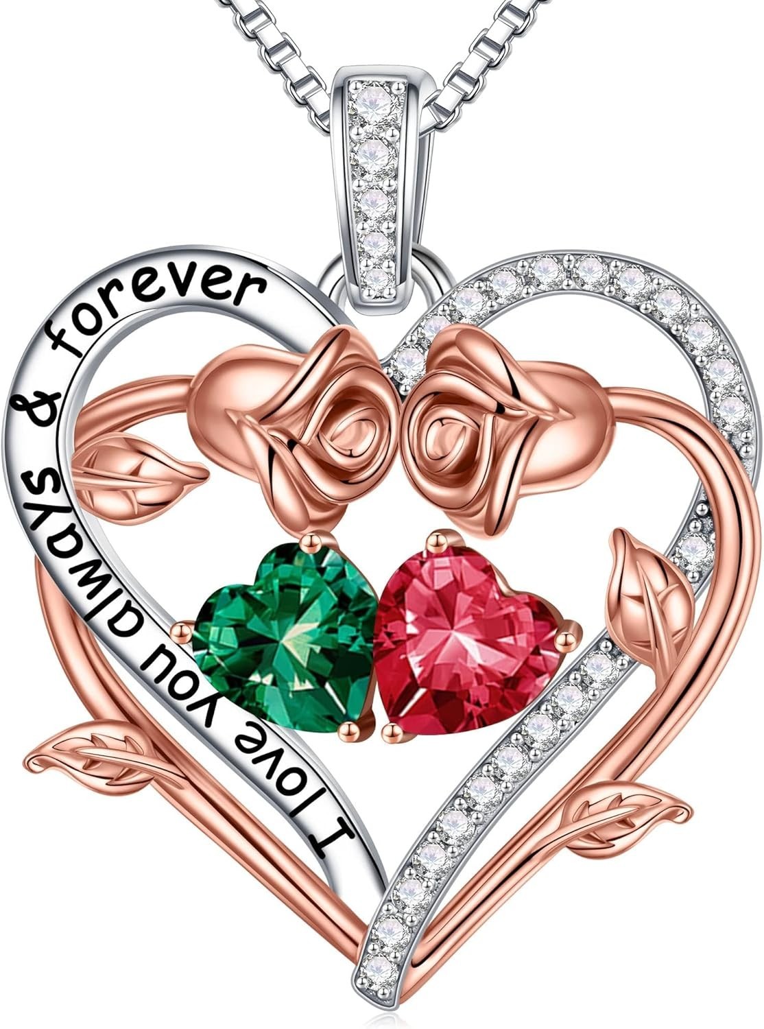 Forever Double Heart Necklace S925 Sterling Silver Birthstone Pendant