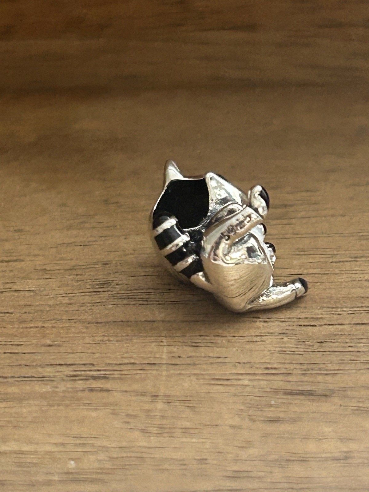S925 Sterling Silver Little Raccoon Pink Bead Charm