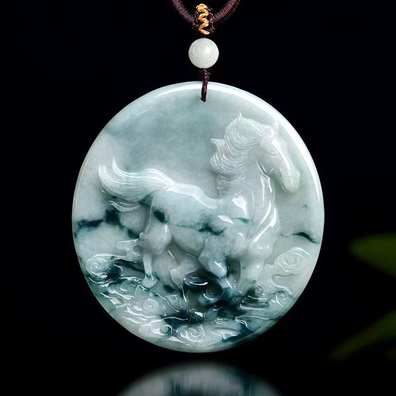 Real Grade A 100% Natural Jade Jadeite Women Zodiac Horse Pendant Necklace