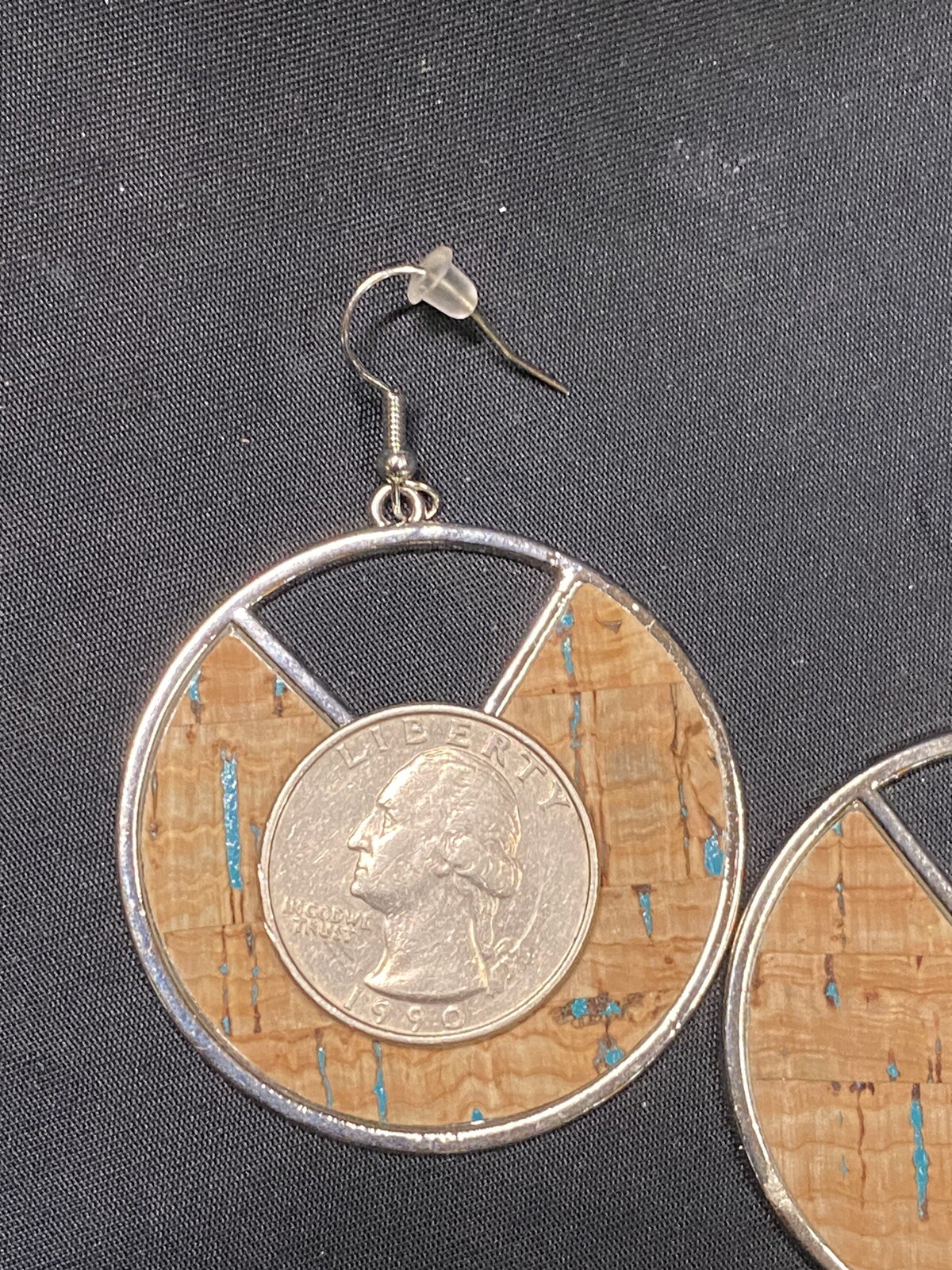 SILVER TONE METAL PAINTED CORK DANGLE EARRINGS 2.75”