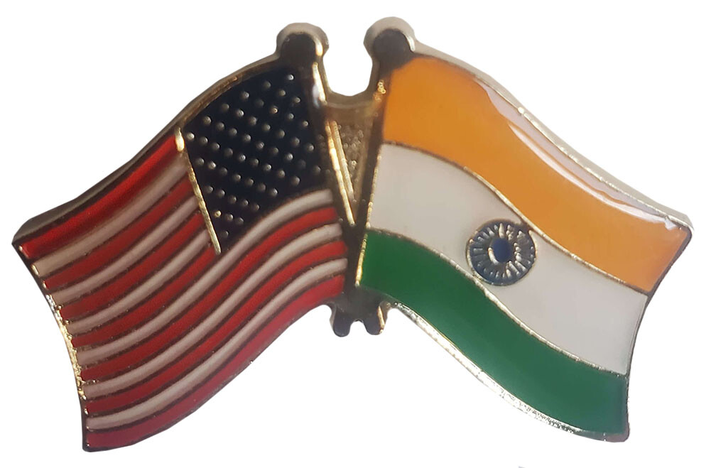 Pack of 3 USA & India Combination Friendship Motorcycle Hat Cap Lapel Pin