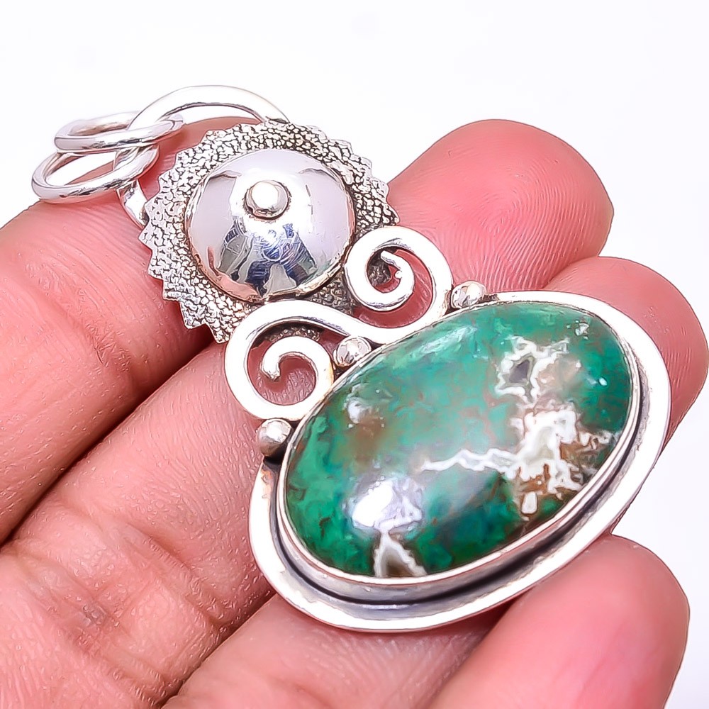 Cuprite Chrysocolla – Africa Designer 925 Sterling Silver Pendant 2.03″ P7