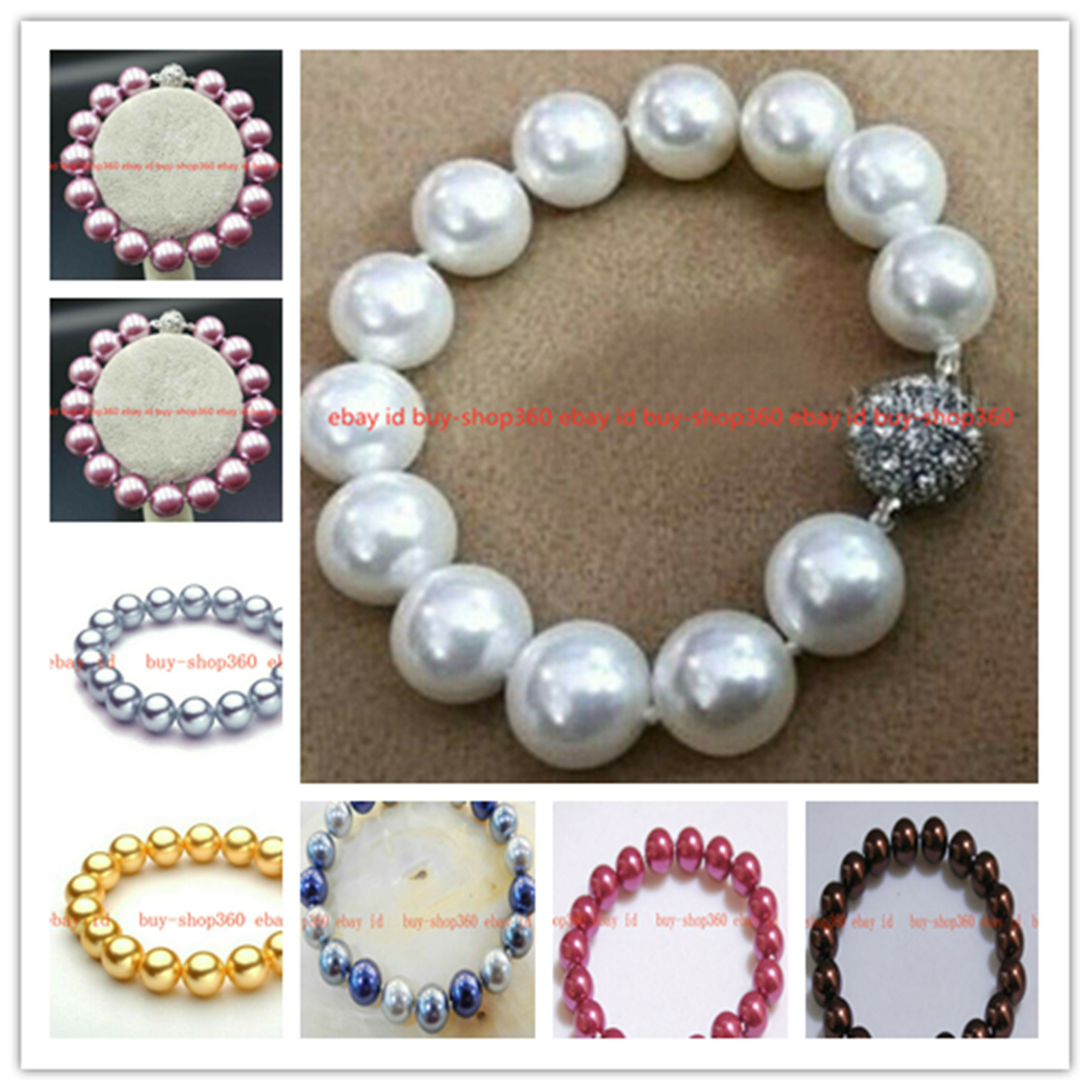 Fashion 8/10/12mm Multicolor South Sea Shell Pearl Round Beads Bracelet 7.5″