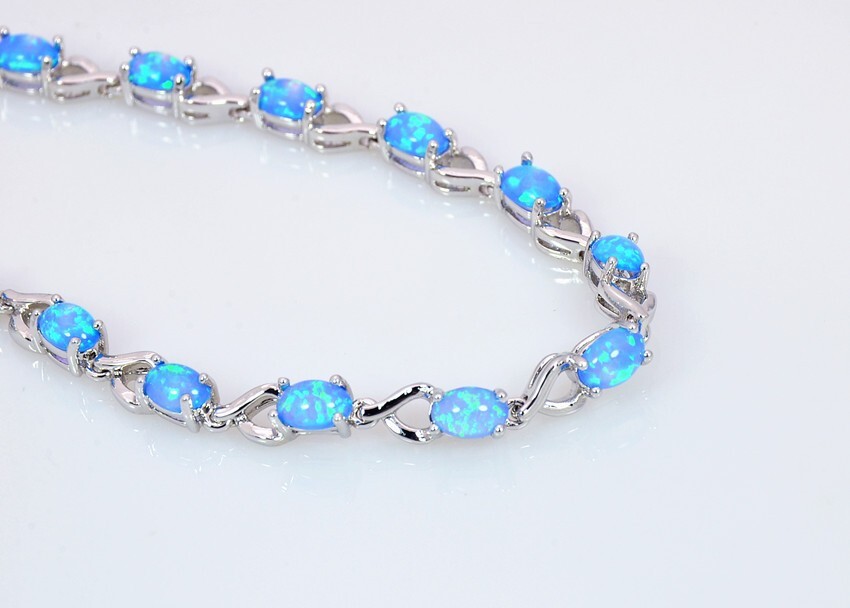 Hawaii Blue Opal Cute Oval Bracelet 925 Sterling Sliver Jewelry For Women Girls