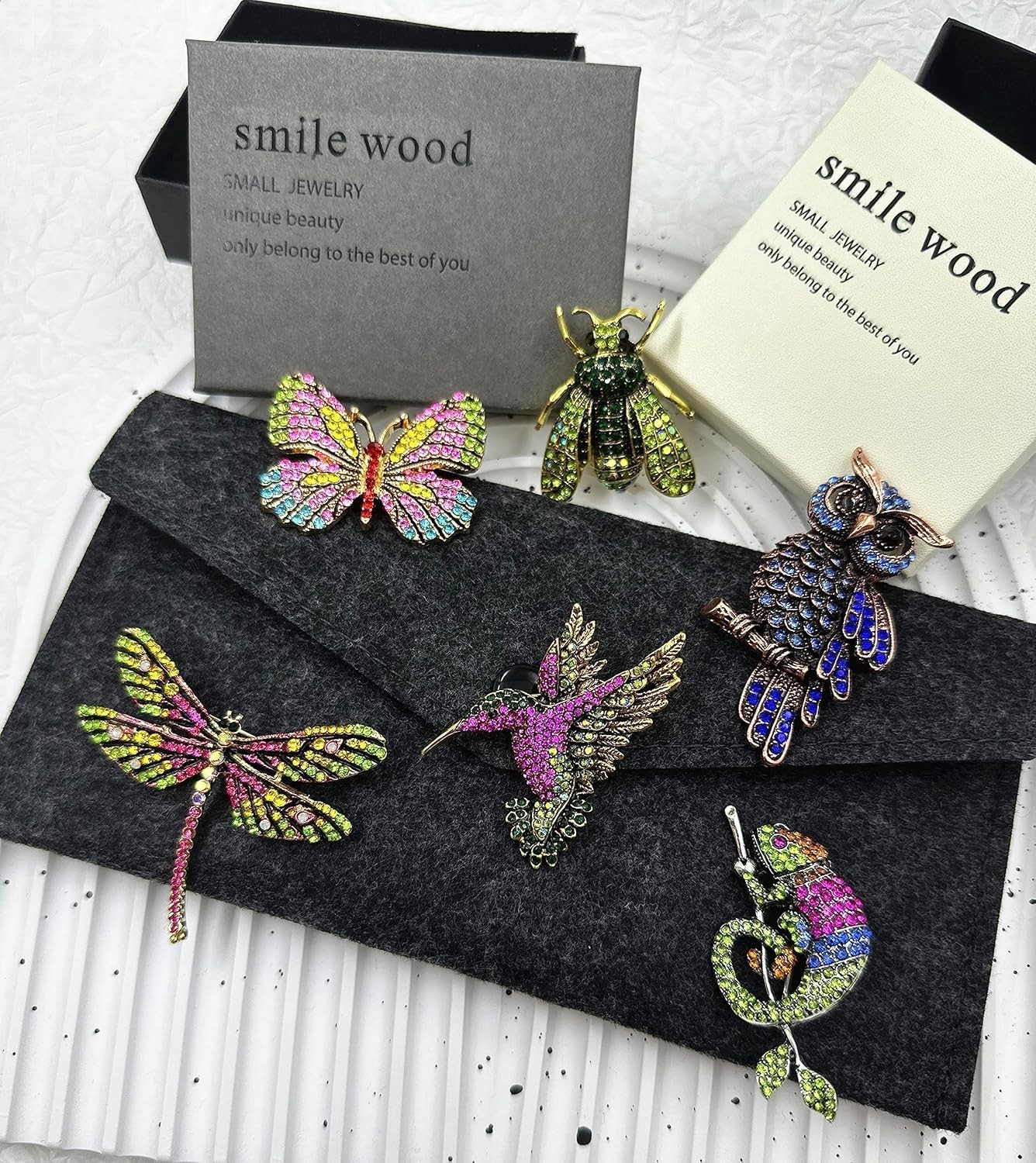 6 Pcs Women Brooches Bulk Set Rhinestone Colorful Animal Pin Crystal Vintage …