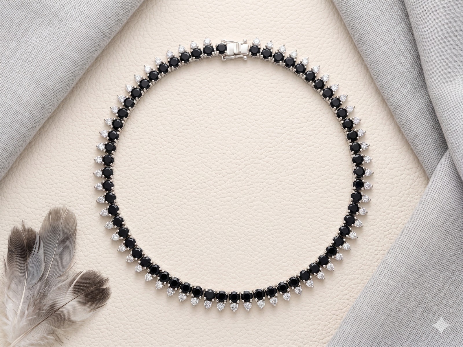 Natural Black sapphire & Moissanite Necklace For Women In 925 Sterling Silver