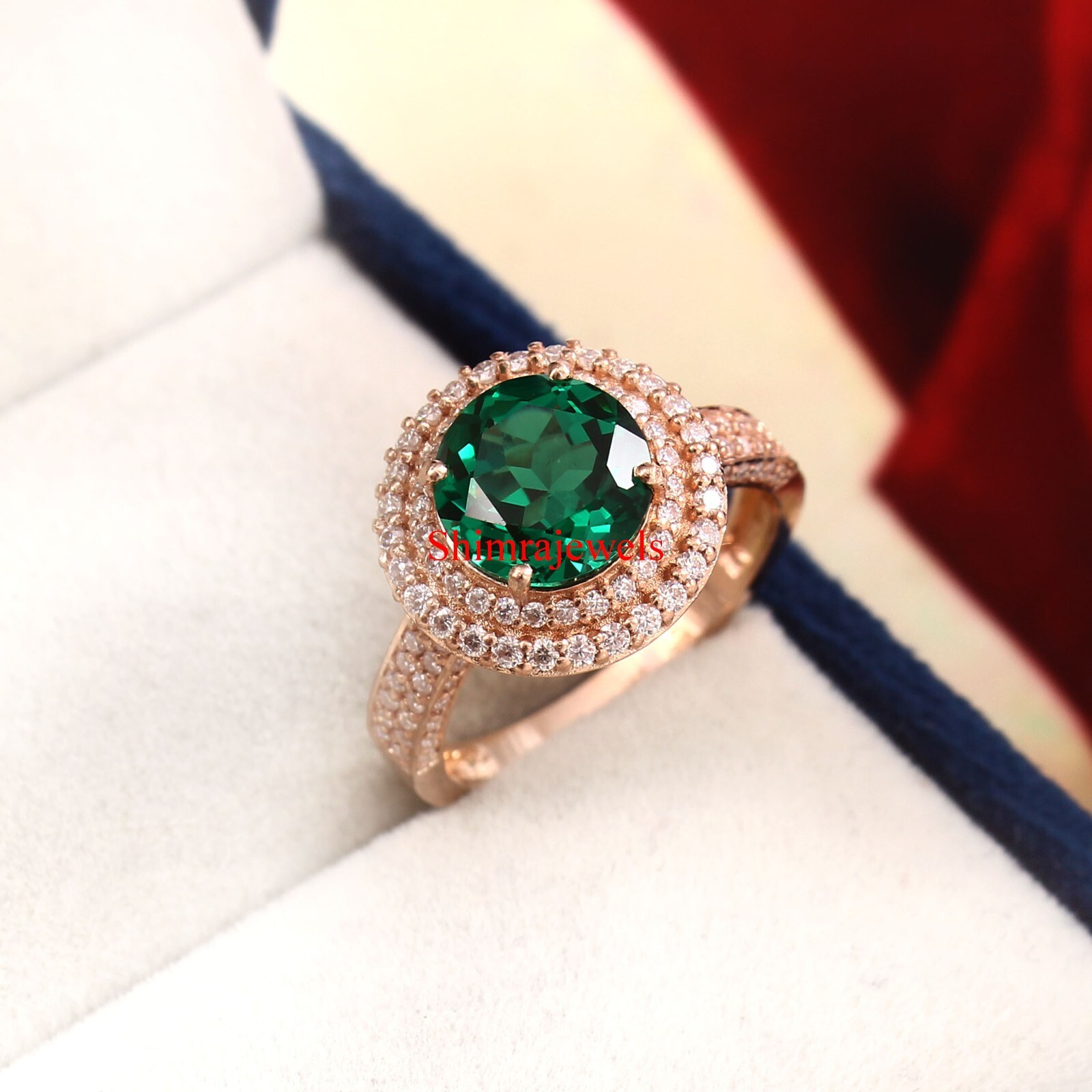 Lab Grown Emerald Gemstone With 18k Rose Gold Plated Silver Women’s Ring #1043