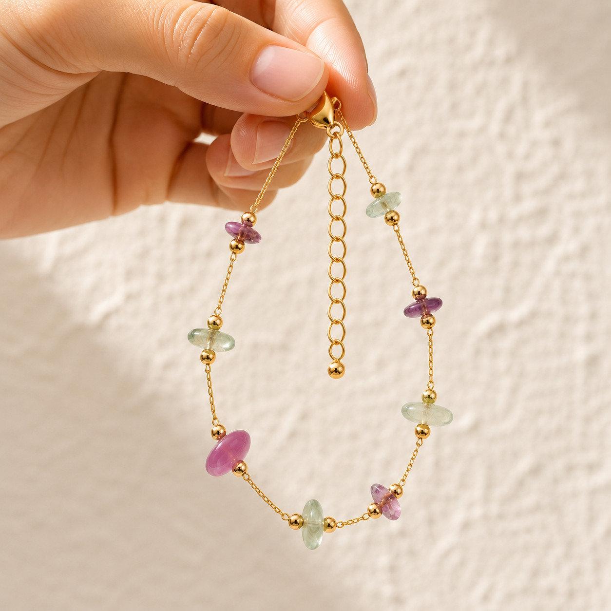 Natural Mixed Color Fluorite Chip Bracelet | 18K Gold Plated | Clarity & Balance