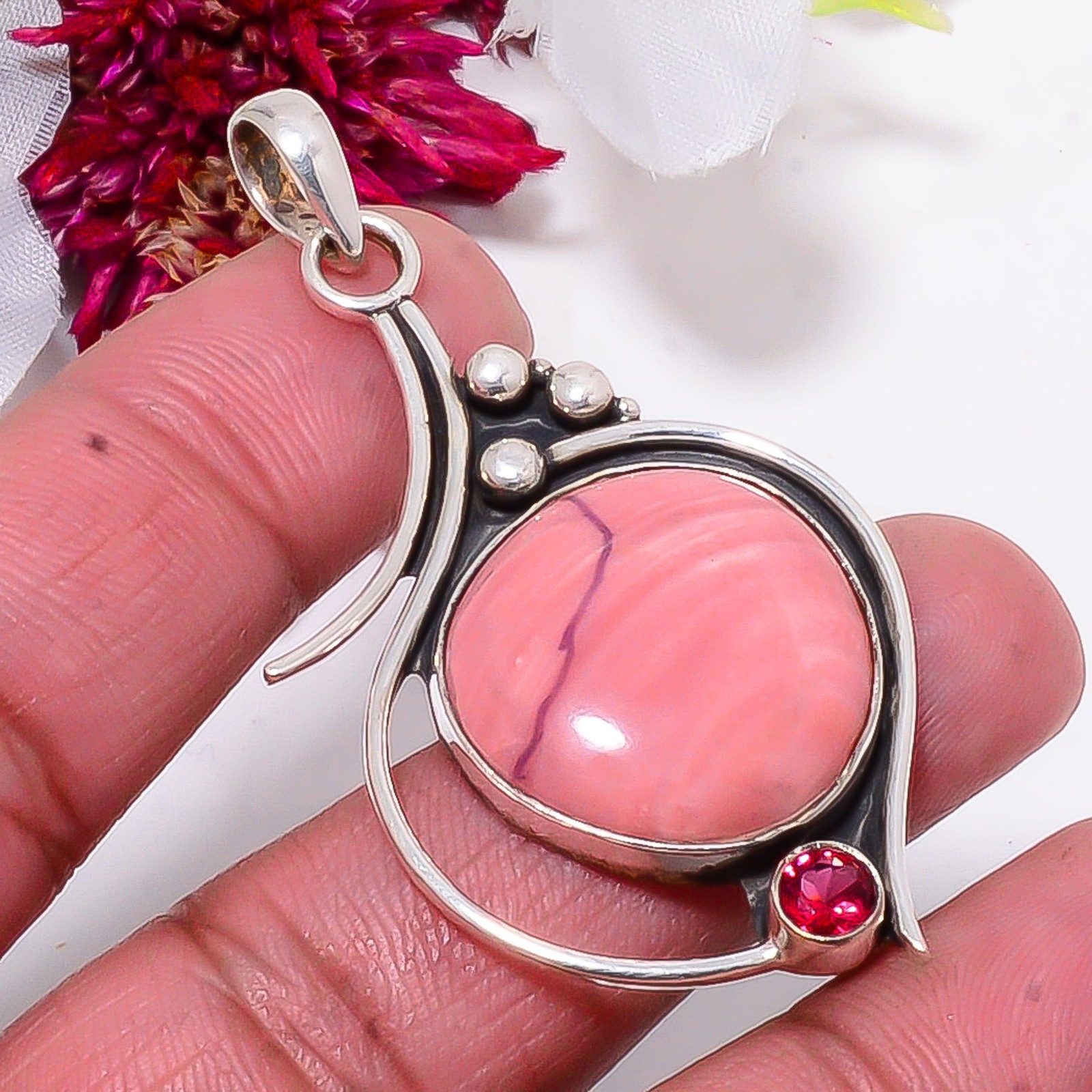 Pink Opal, Pink Tourmaline 925 Sterling Silver Pendant 2.26″ Sk2, Christmas Gift