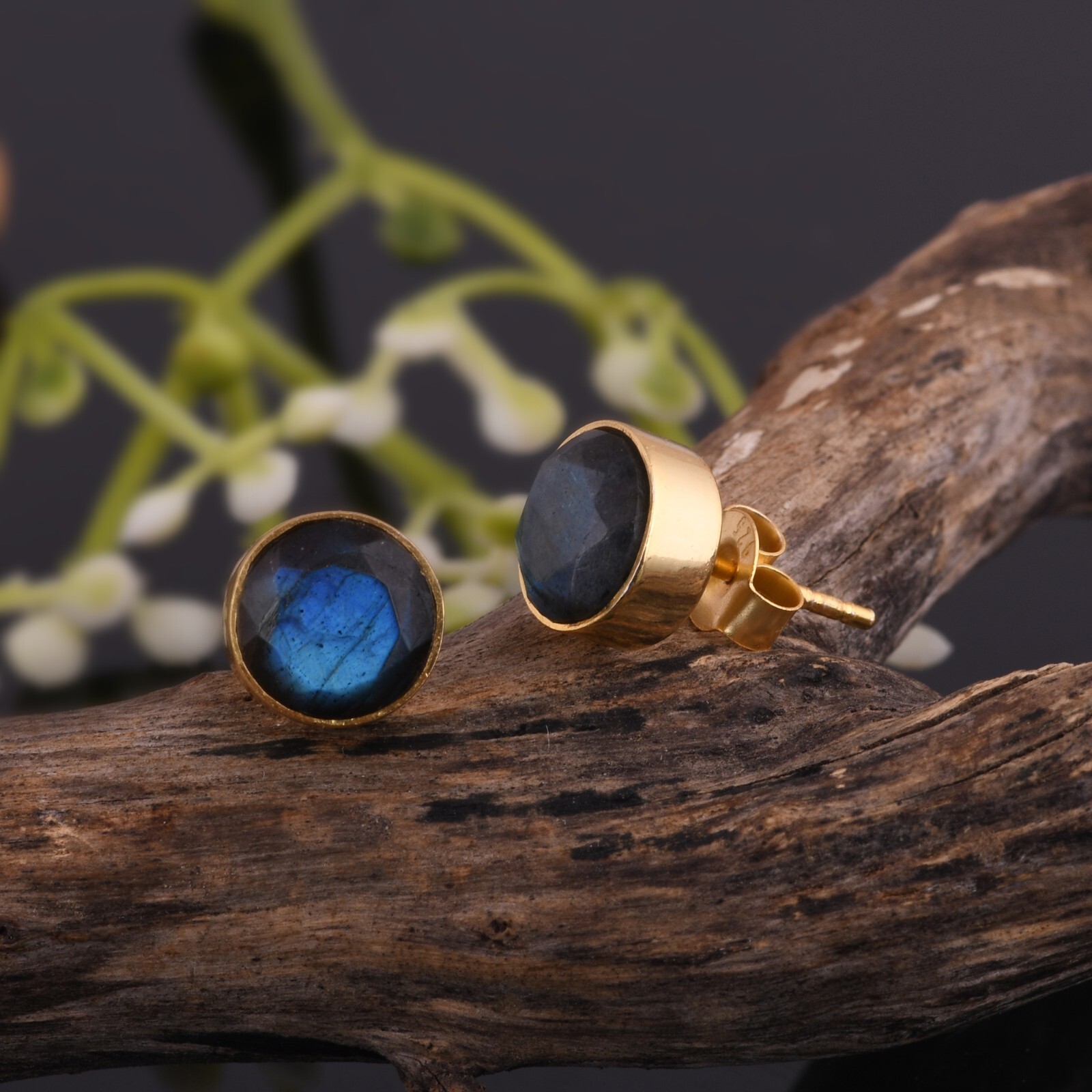 Gold Plated Cute Small Design Earring Labradorite Gemstone Latest Dailywear Stud