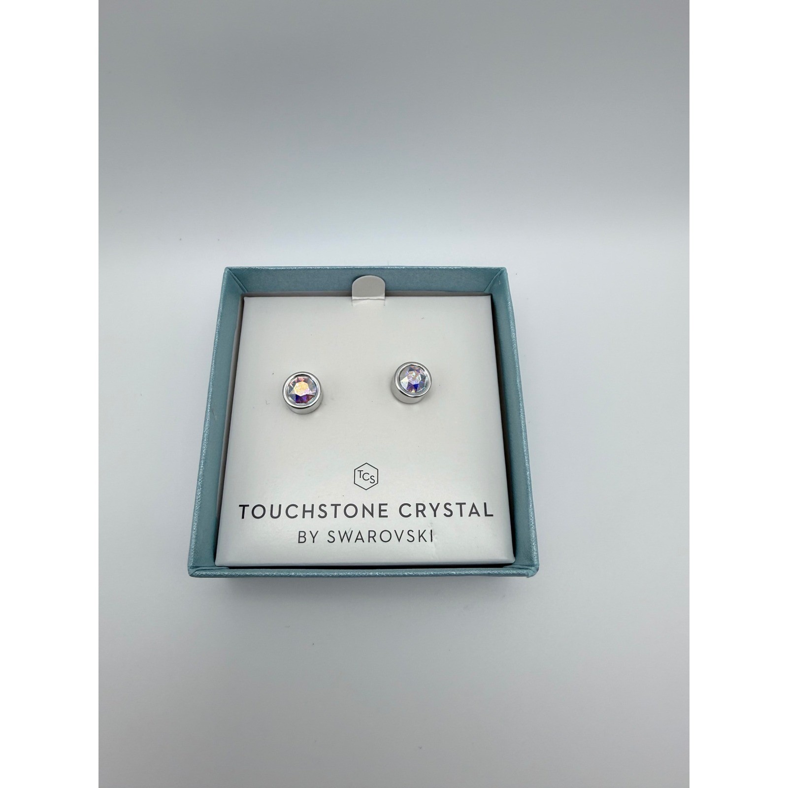 Touchstone Crystal by Swarovski Aurore Boreale Ice Crystal Stud Earrings