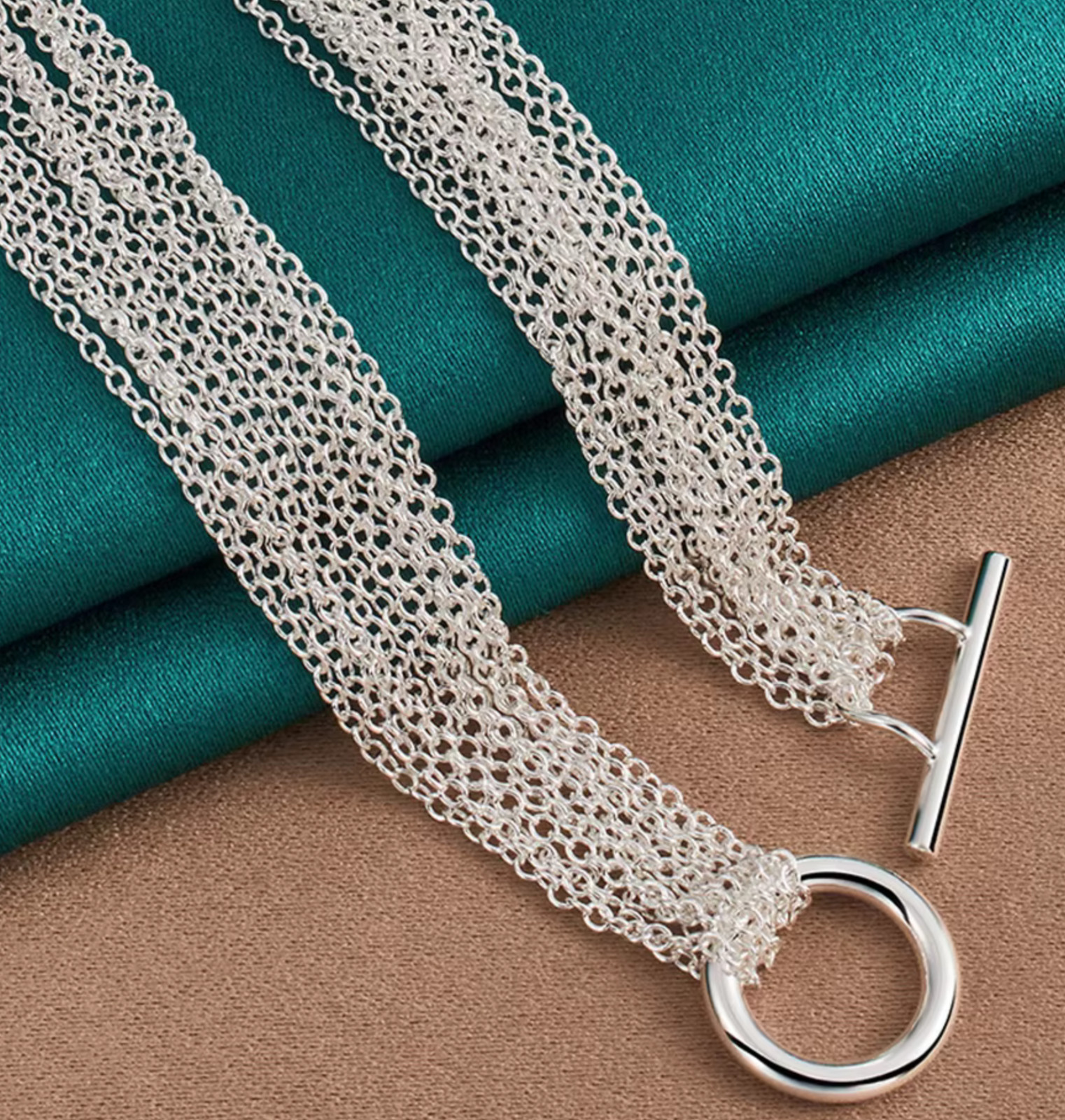 .925 Sterling Silver Multi-Thin 17.5 in Necklace Heart White Gold Plated Toggle
