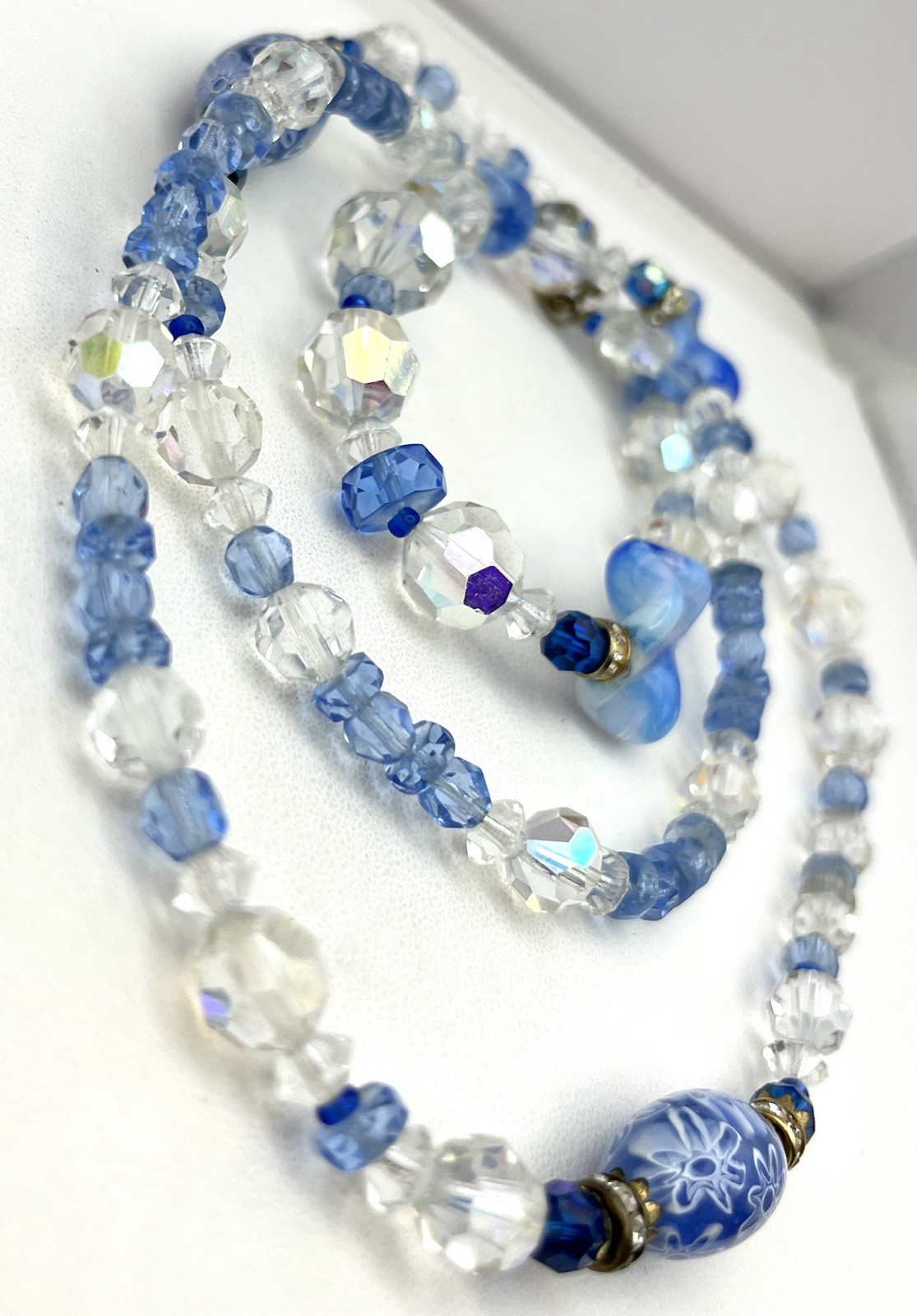 Vintage ART GLASS Varied Style Bead Necklace VERSATILE 34” OPERA LENGTH