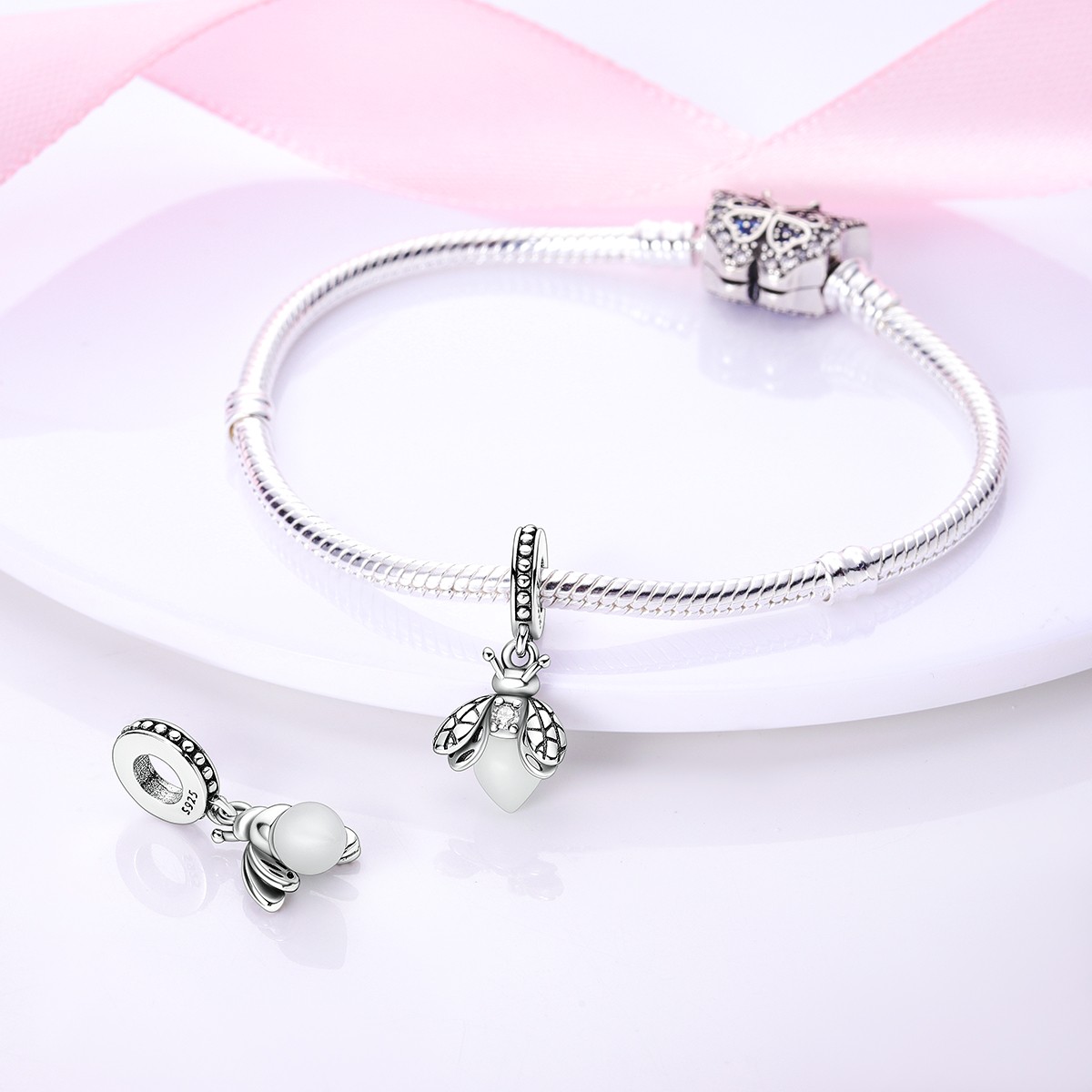 MULA Original Luminous Firefly DIY Charm CZ For Women Bracelet 925 Silver Plated