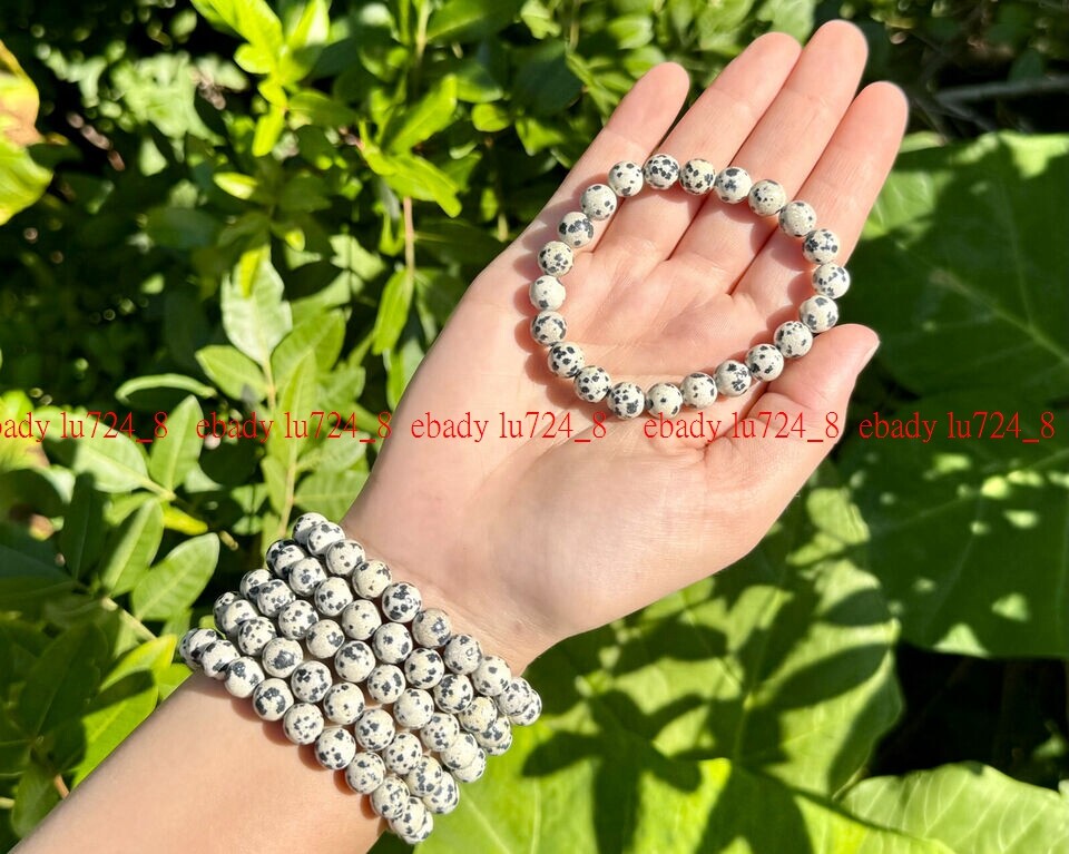 Fashion Natural 8mm Dalmatian Jasper Gemstone Round Beads Bracelet 7-9” Strand